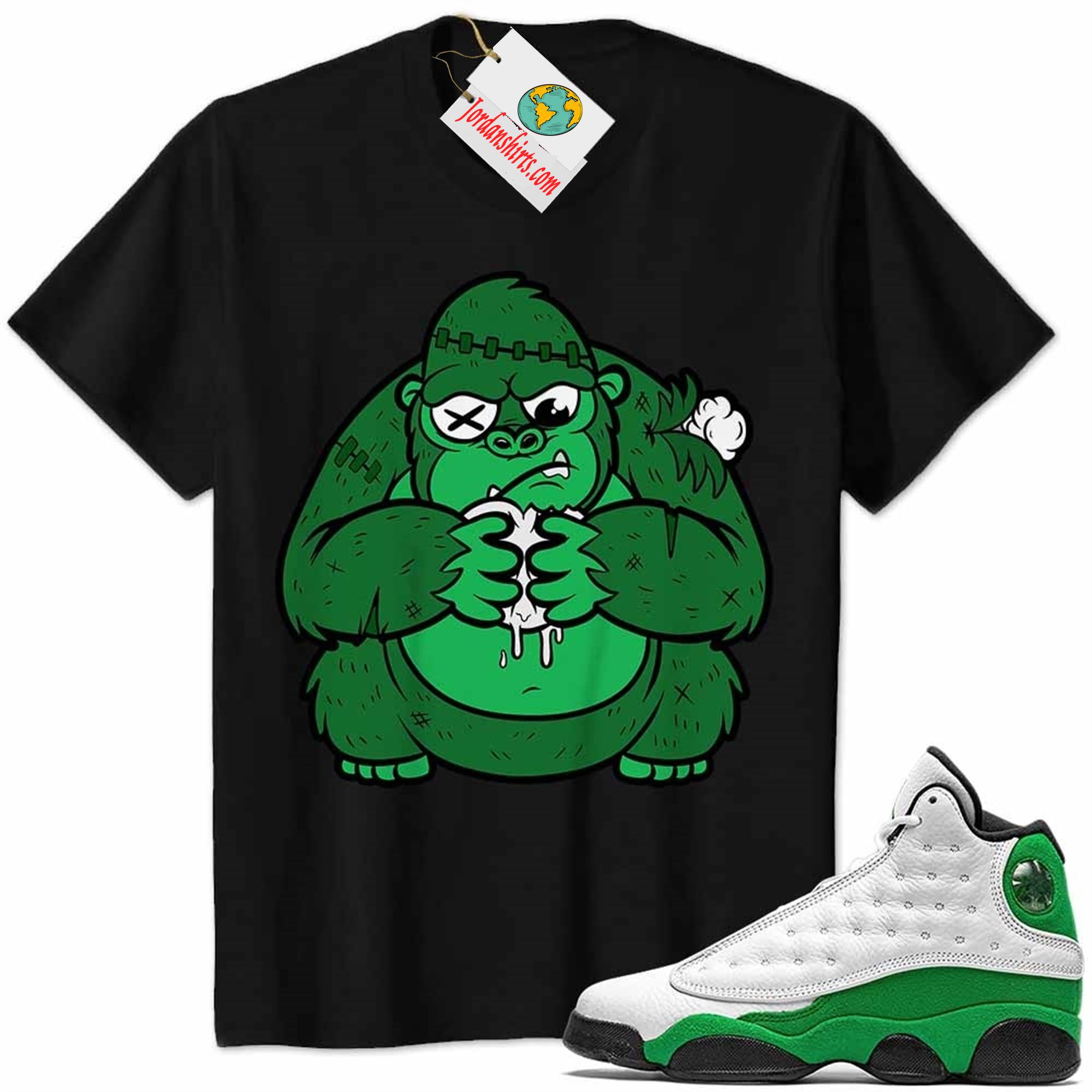 Jordan 13 Shirt, Cute Monkey Broken Heart Black Air Jordan 13 Lucky Green 13s Size Up To 5xl