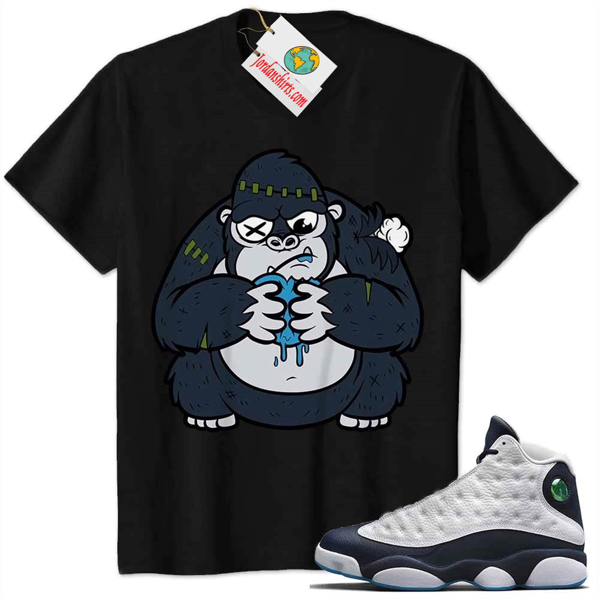 Jordan 13 Shirt, Cute Monkey Broken Heart Black Air Jordan 13 Obsidian 13s Full Size Up To 5xl