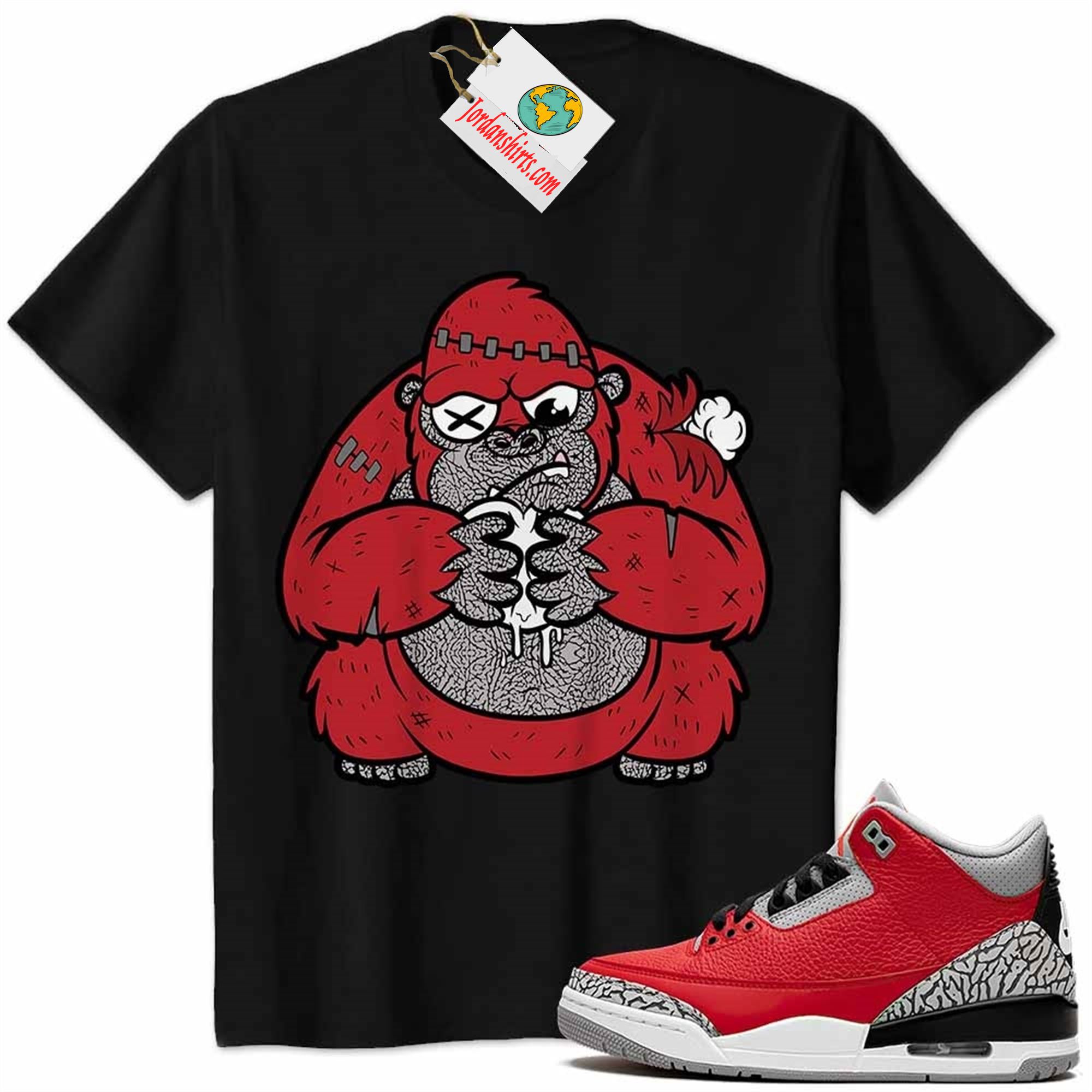 Jordan 3 Shirt, Cute Monkey Broken Heart Black Air Jordan 3 Cement 3s Full Size Up To 5xl