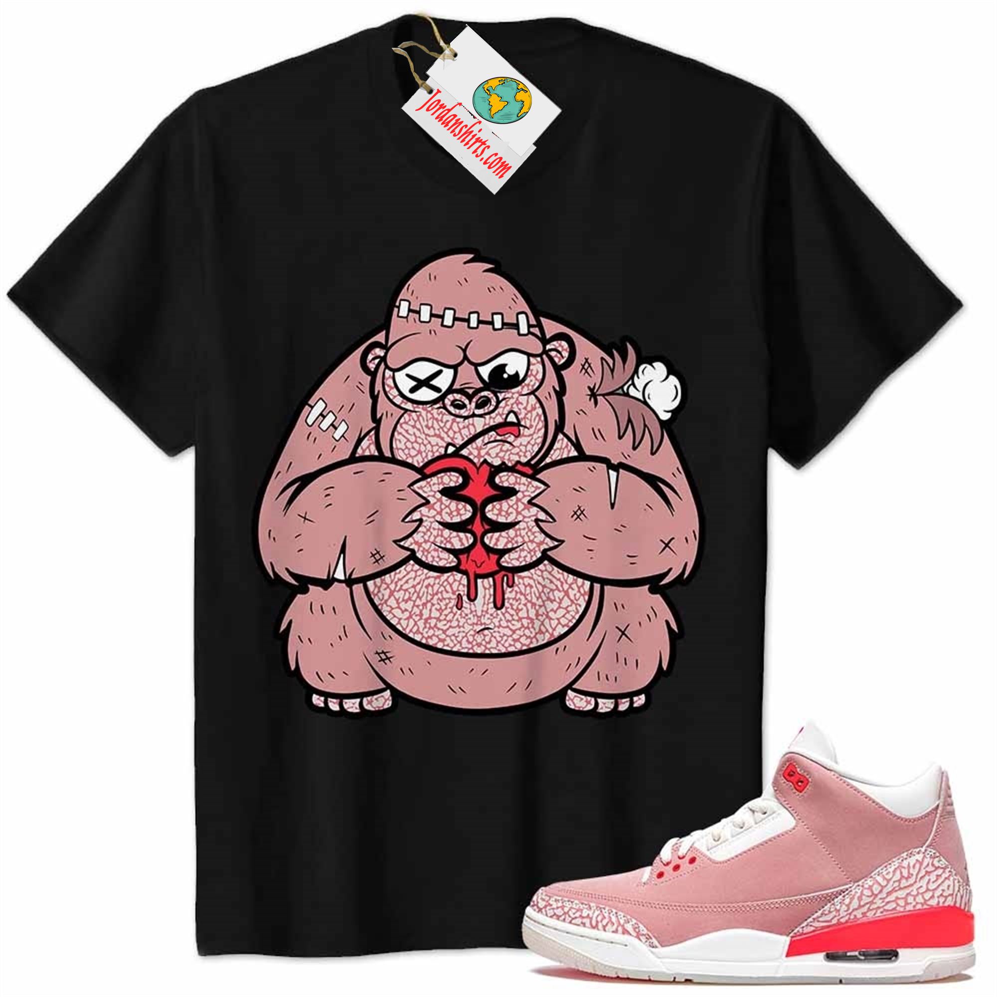 Jordan 3 Shirt, Cute Monkey Broken Heart Black Air Jordan 3 Rust Pink 3s Size Up To 5xl
