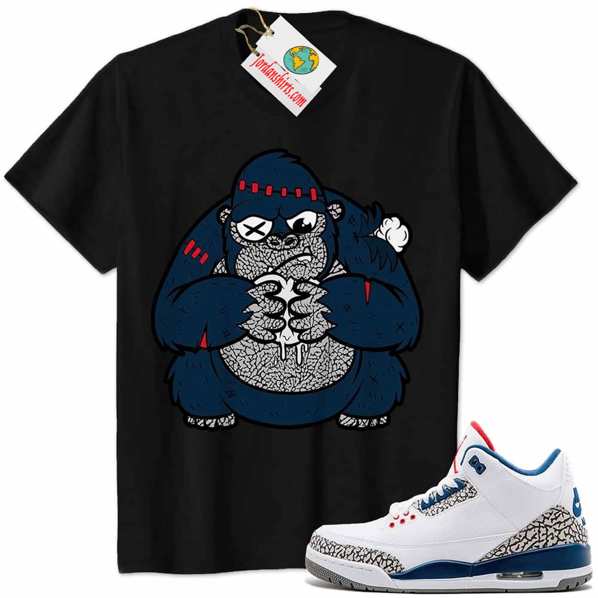 Jordan 3 Shirt, Cute Monkey Broken Heart Black Air Jordan 3 True Blue 3s Size Up To 5xl