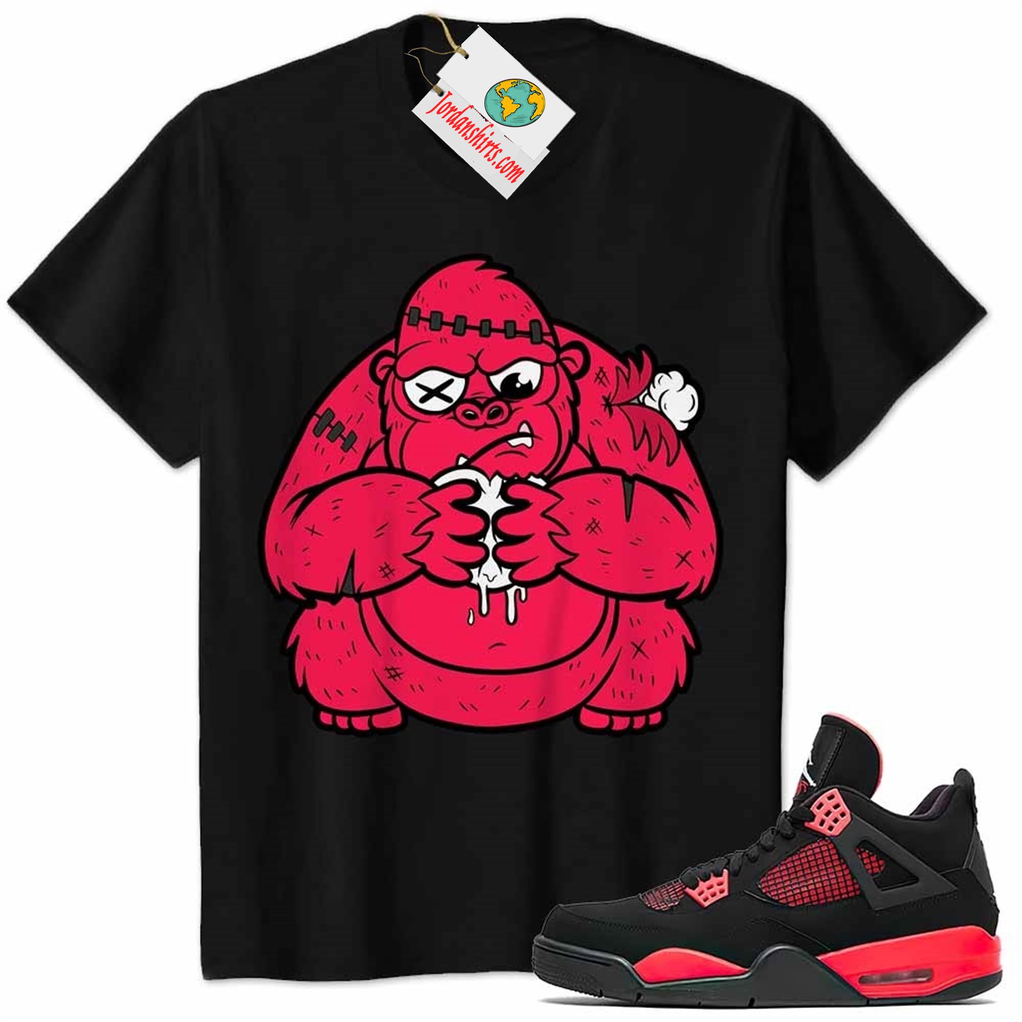 Jordan 4 Shirt, Cute Monkey Broken Heart Black Air Jordan 4 Red Thunder 4s Full Size Up To 5xl