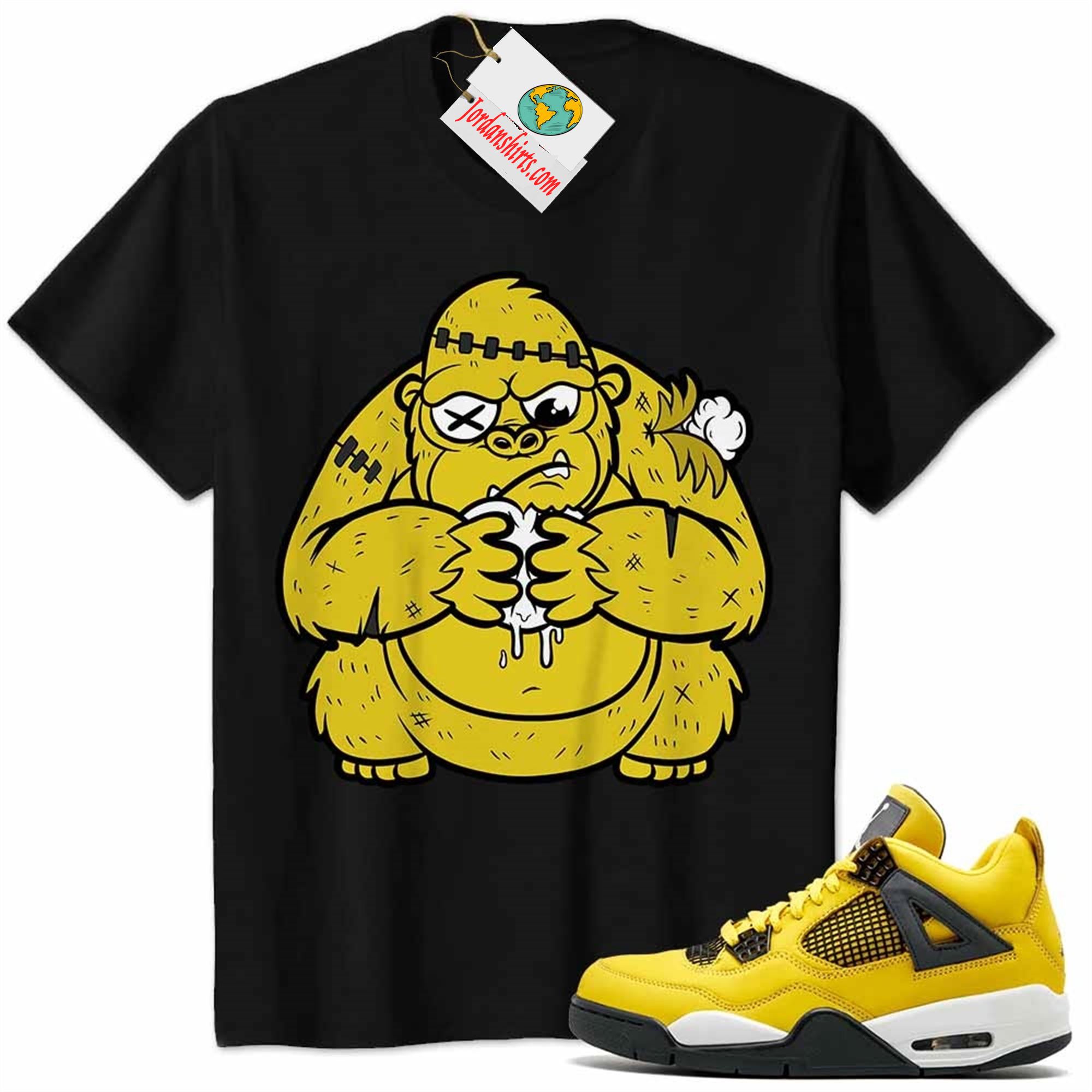 Jordan 4 Shirt, Cute Monkey Broken Heart Black Air Jordan 4 Tour Yellow Lightning 4s Full Size Up To 5xl