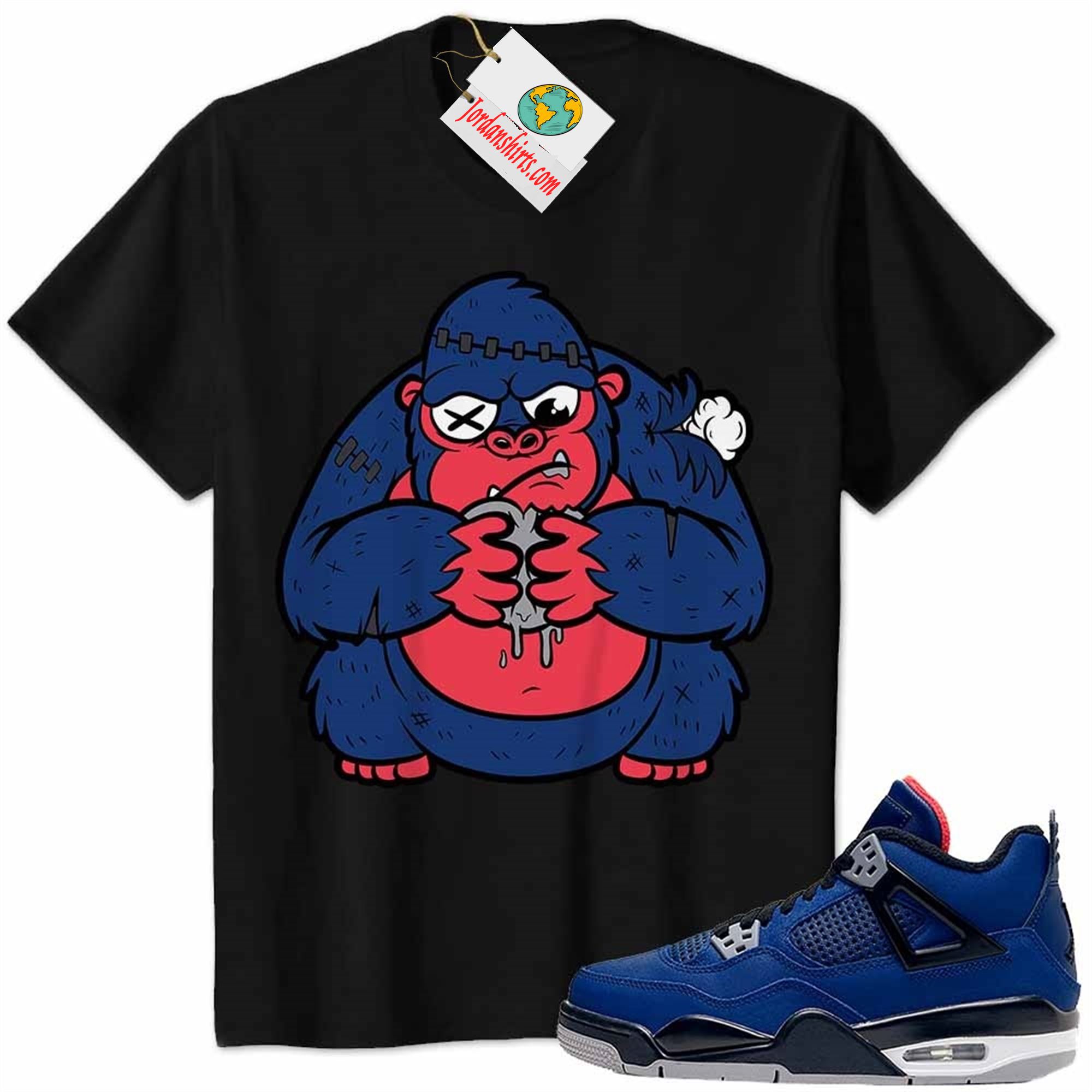 Jordan 4 Shirt, Cute Monkey Broken Heart Black Air Jordan 4 Winter Loyal Blue 4s Size Up To 5xl