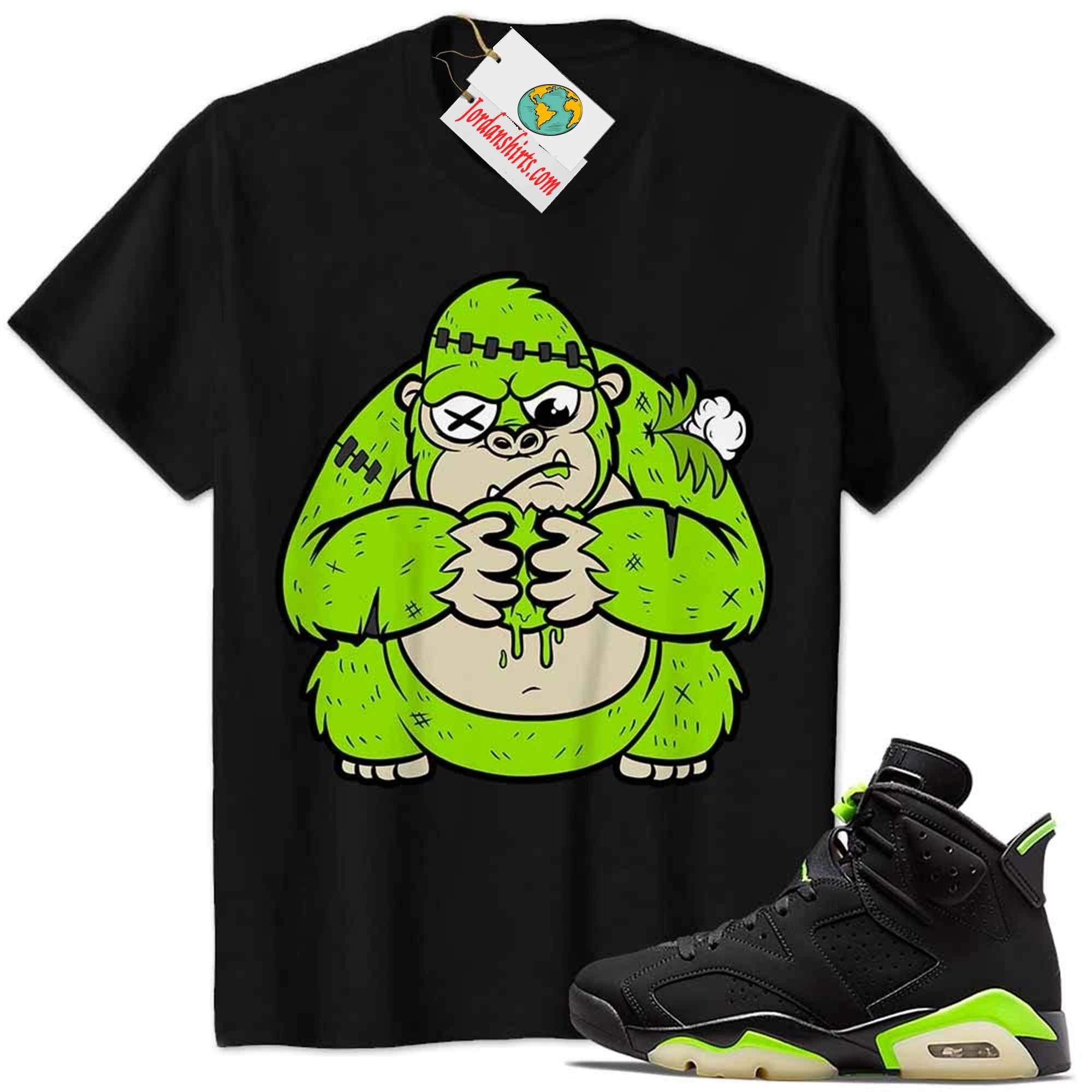 Jordan 6 Shirt, Cute Monkey Broken Heart Black Air Jordan 6 Electric Green 6s Full Size Up To 5xl