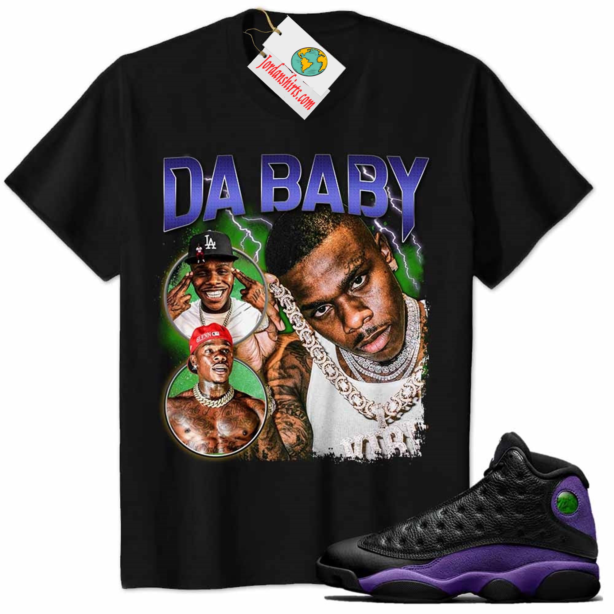 Jordan 13 Shirt, Dababy Rapper Vintage 90s Black Air Jordan 13 Court Purple 13s Plus Size Up To 5xl