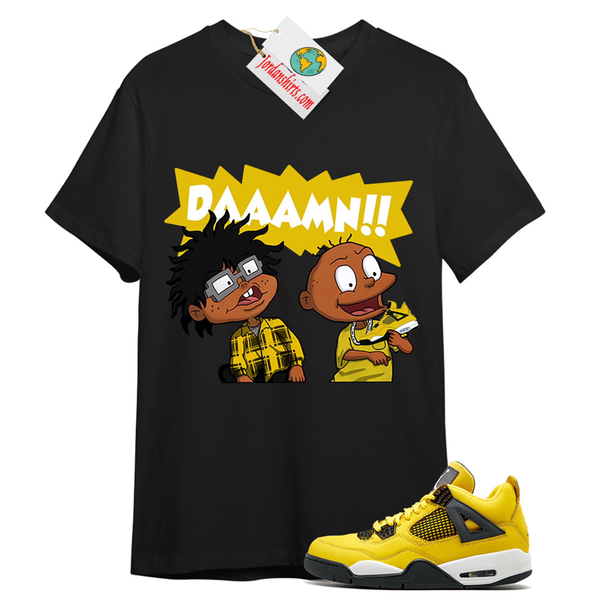 Jordan 4 Shirt, Damn Meme Rugrats Black T-shirt Air Jordan 4 Tour Yellowlightning 4s Size Up To 5xl