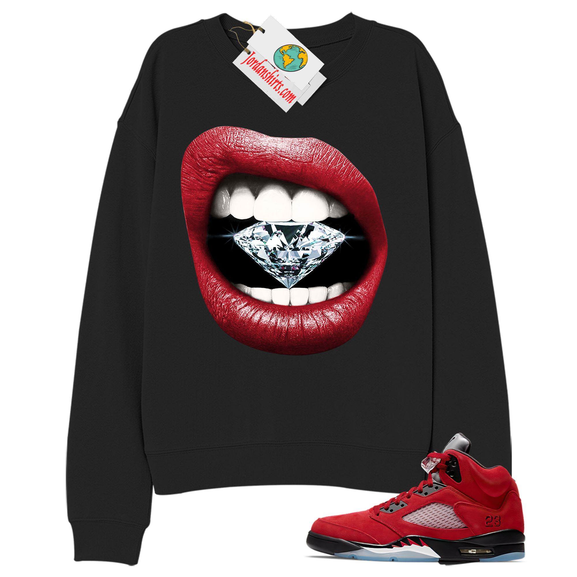 Jordan 5 Sweatshirt, Diamond Lip Black Sweatshirt Air Jordan 5 Raging Bull 5s-trungten-3ukpj Plus Size Up To 5xl