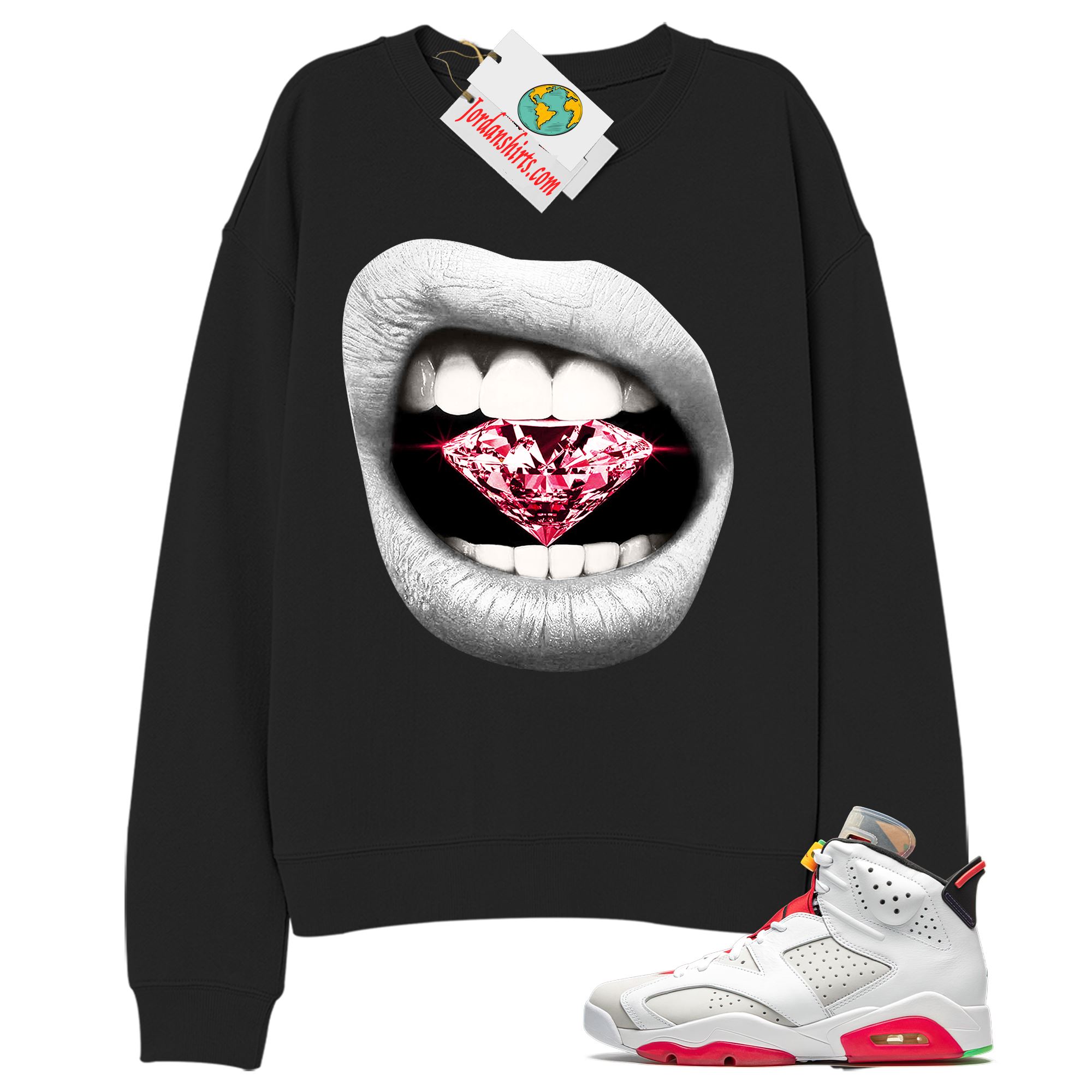 Jordan 6 Sweatshirt, Diamond Lip Black Sweatshirt Air Jordan 6 Hare 6s Full Size Up To 5xl