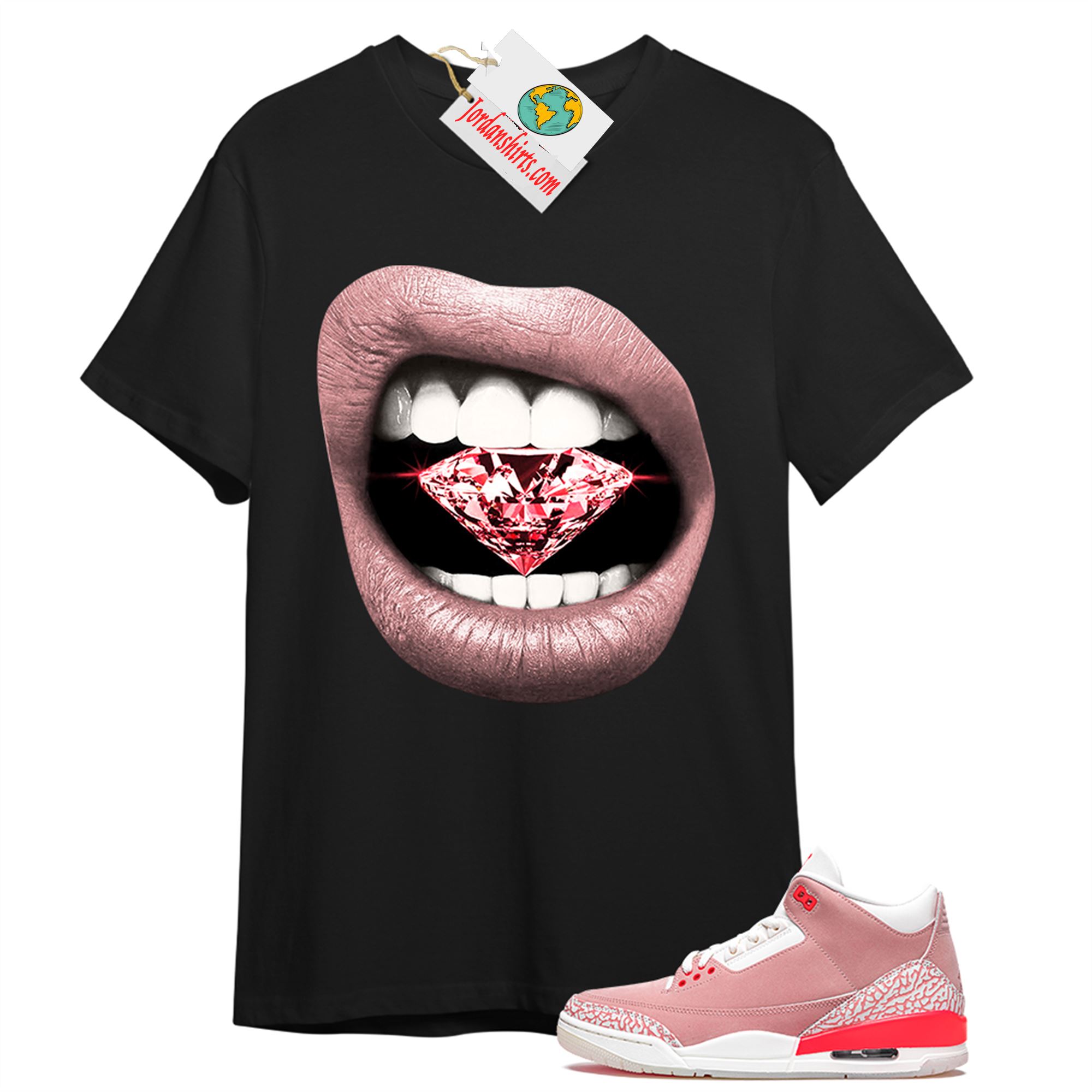 Jordan 3 Shirt, Diamond Lip Black T-shirt Air Jordan 3 Rust Pink 3s Plus Size Up To 5xl
