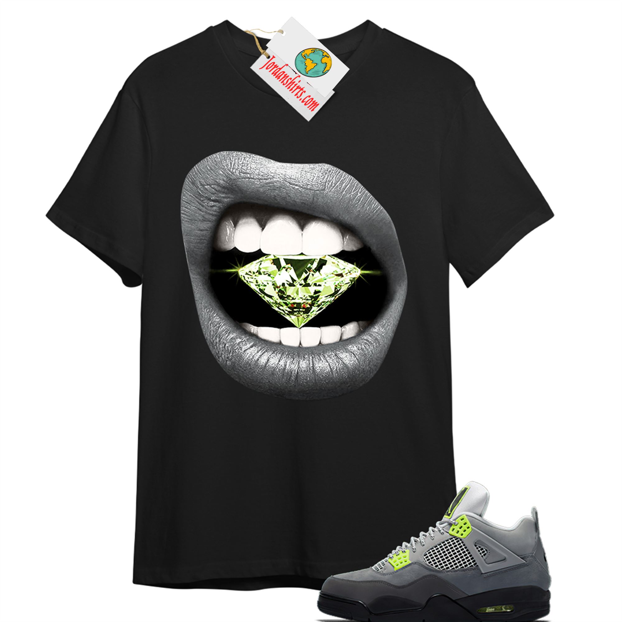 Jordan 4 Shirt, Diamond Lip Black T-shirt Air Jordan 4 Neon 95 4s Size Up To 5xl