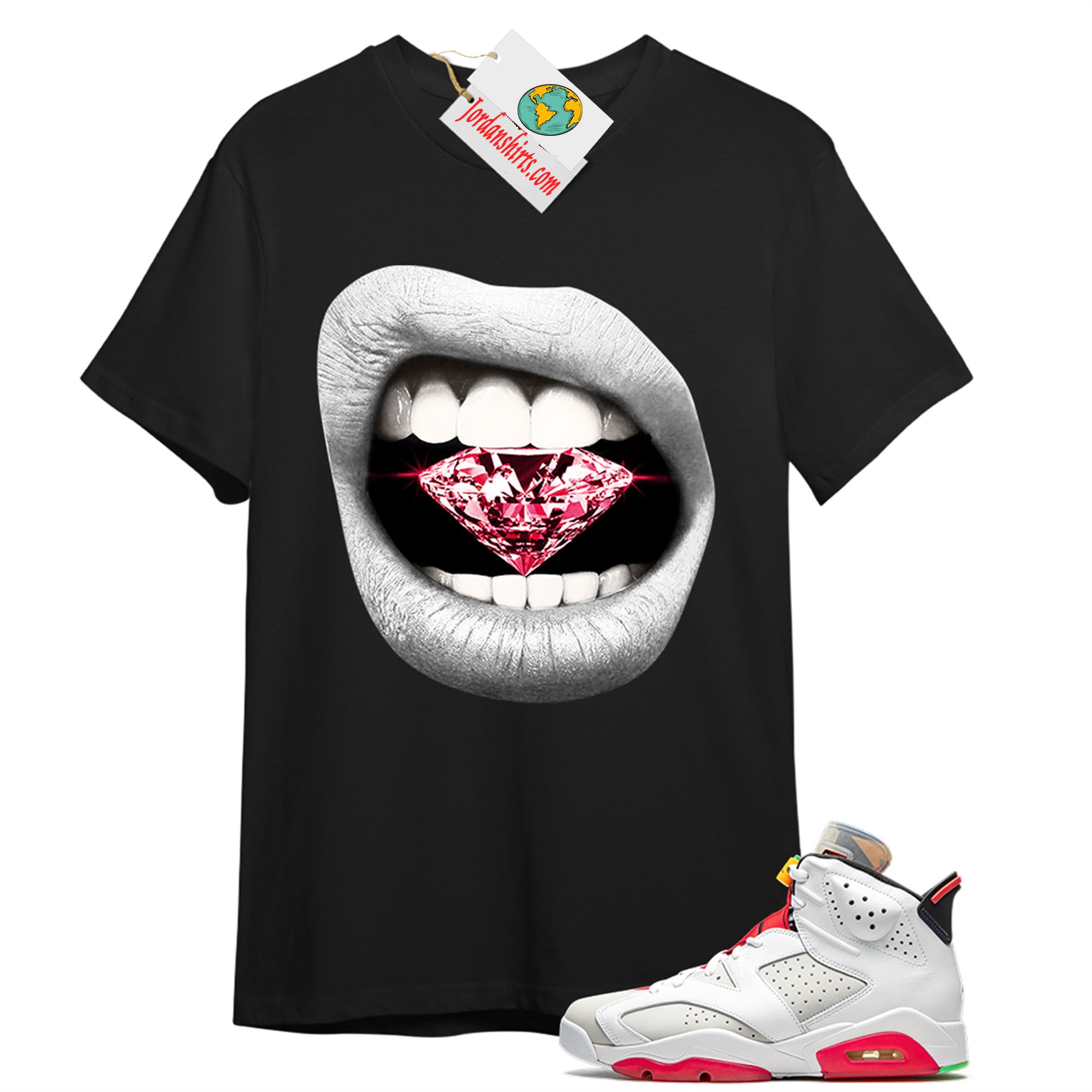 Jordan 6 Shirt, Diamond Lip Black T-shirt Air Jordan 6 Hare 6s Full Size Up To 5xl