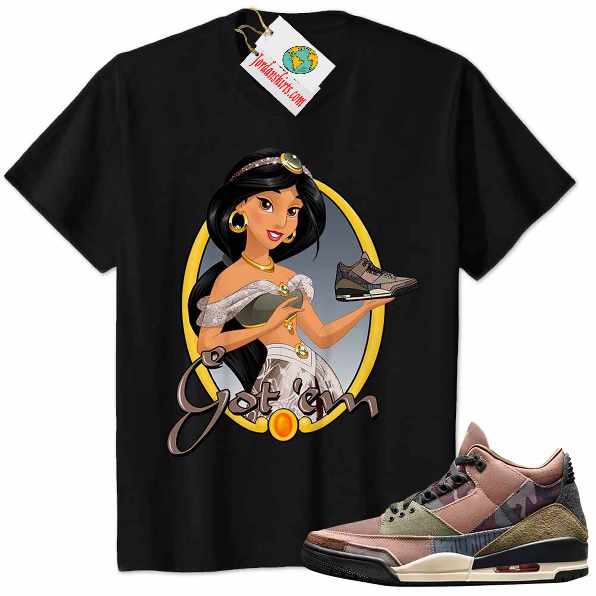 Jordan 3 Shirt, Disney Aladdin Jasmine Princess Got Em Black Air Jordan 3 Patchwork 3s Full Size Up To 5xl