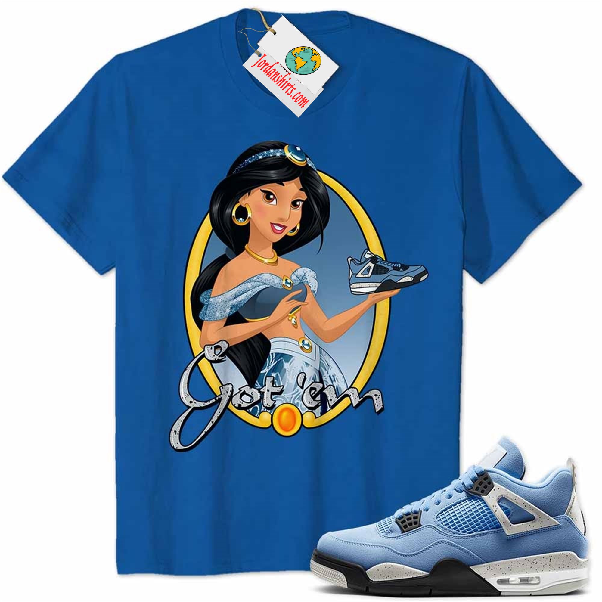 Jordan 4 Shirt, Disney Aladdin Jasmine Princess Got Em Blue Air Jordan 4 University Blue 4s Plus Size Up To 5xl