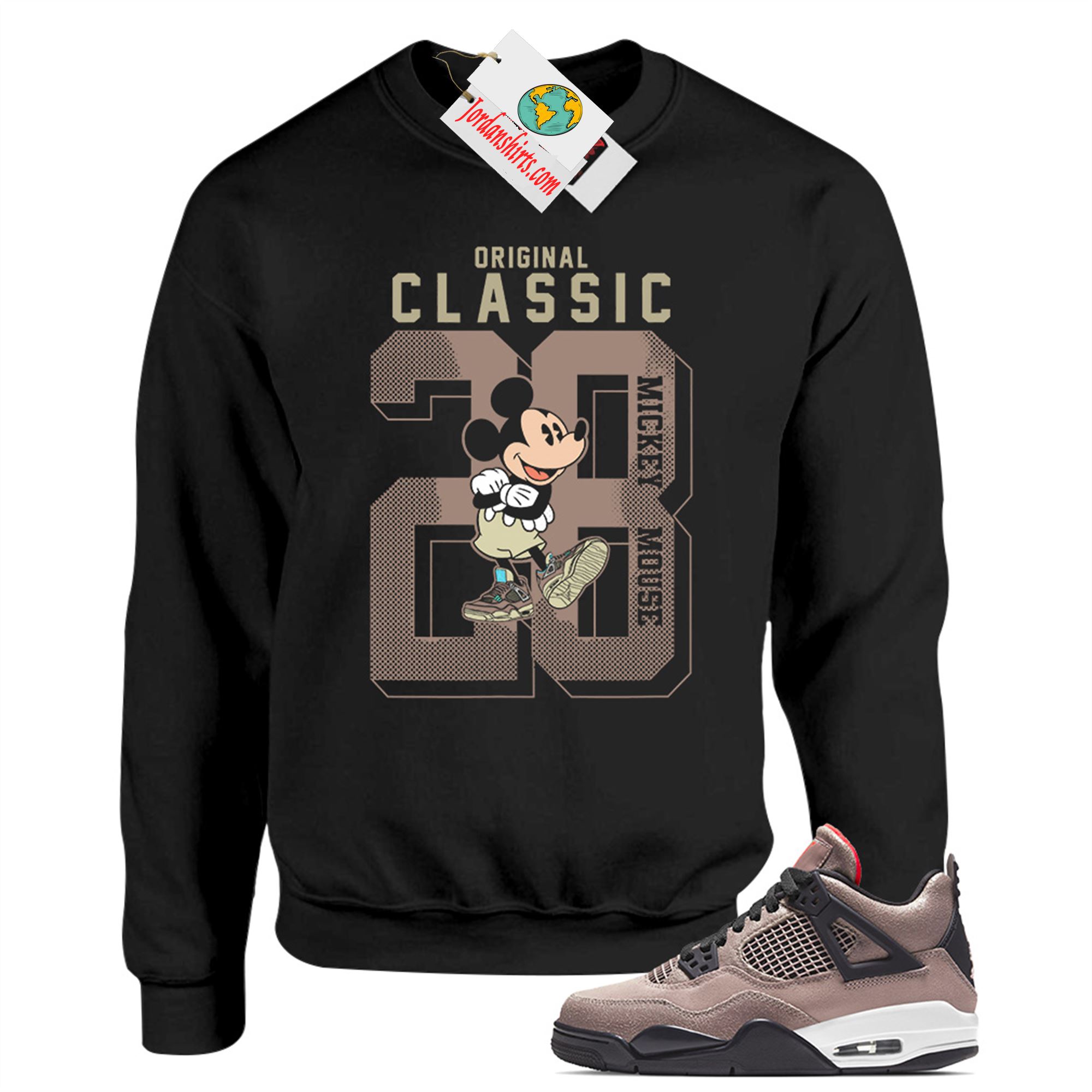 Jordan 4 Sweatshirt, Disney Mickey Mouse Classic 28 Black Sweatshirt Air Jordan 4 Taupe Haze 4s Plus Size Up To 5xl