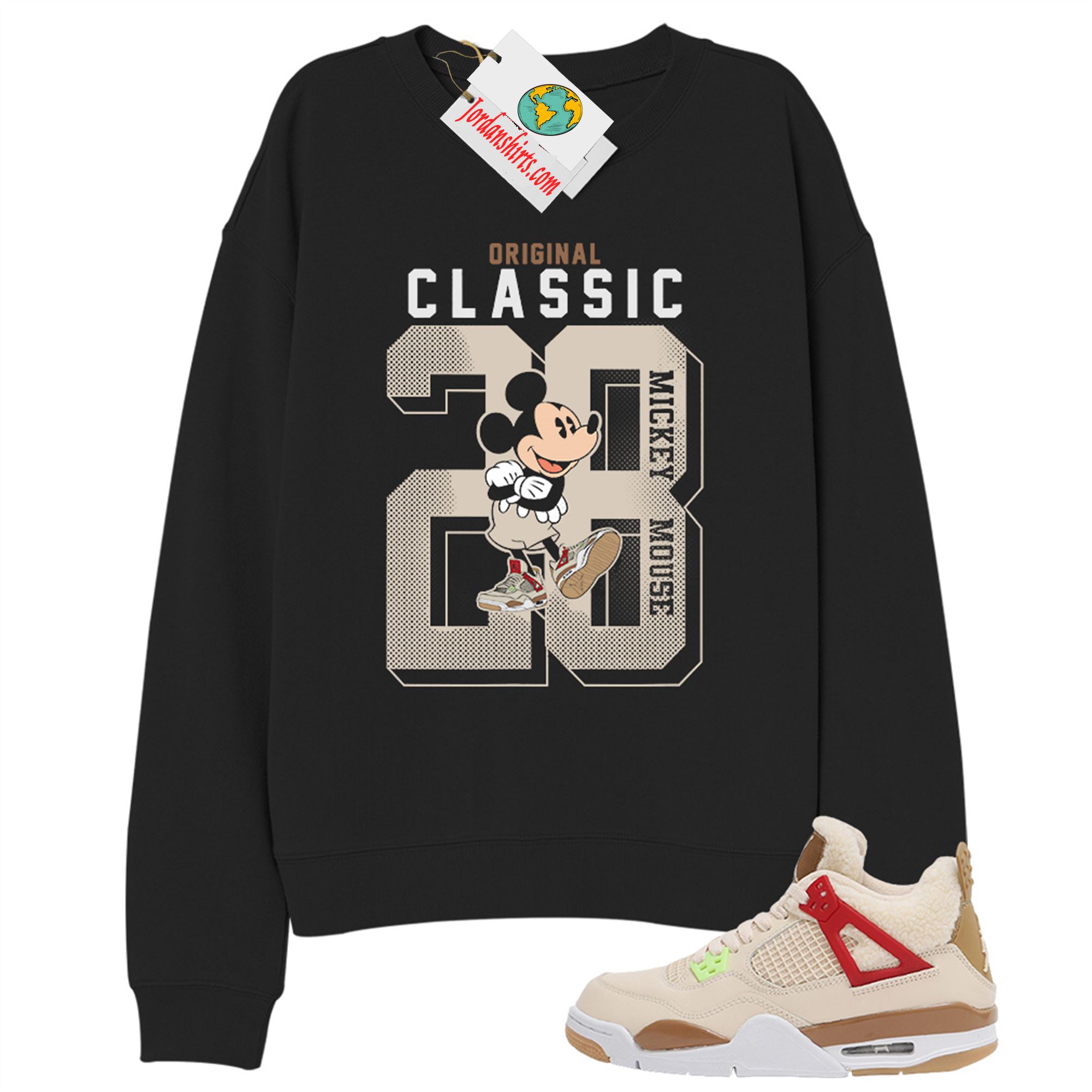 Jordan 4 Sweatshirt, Disney Mickey Mouse Classic 28 Black Sweatshirt Air Jordan 4 Wild Thing 4s Size Up To 5xl