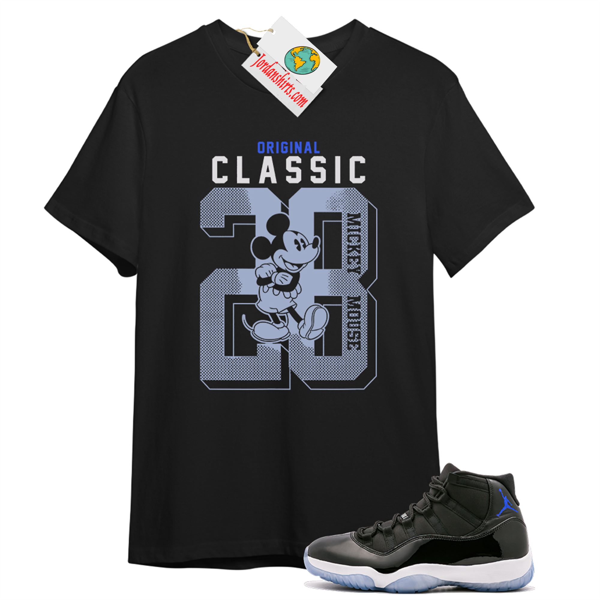 Jordan 11 Shirt, Disney Mickey Mouse Classic 28 Black T-shirt Air Jordan 11 Space Jam 11s Full Size Up To 5xl