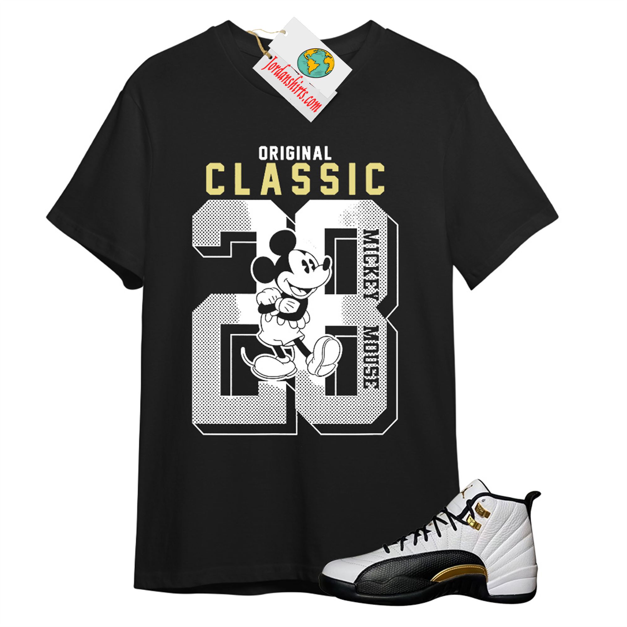 Jordan 12 Shirt, Disney Mickey Mouse Classic 28 Black T-shirt Air Jordan 12 Royalty 12s Full Size Up To 5xl