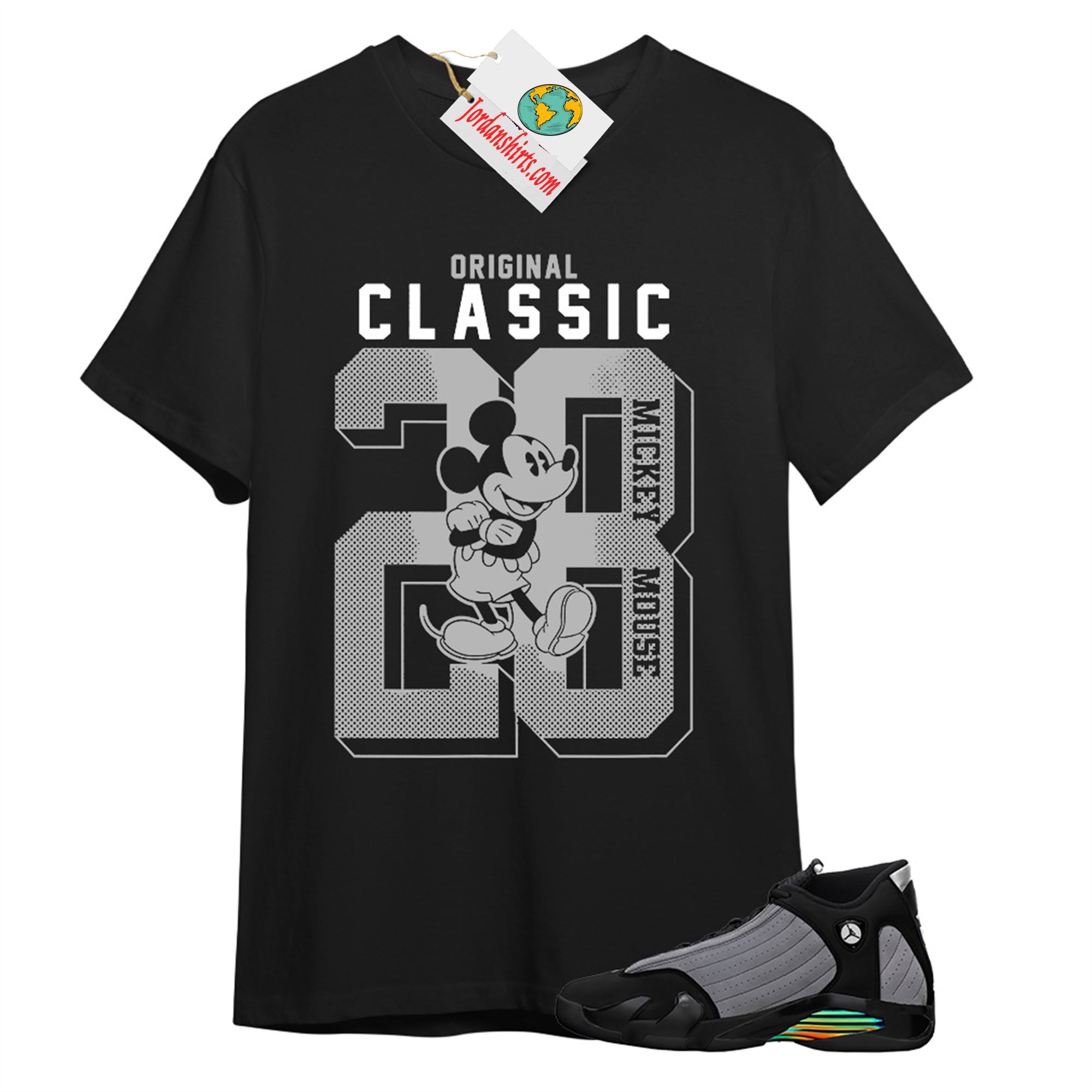 Jordan 14 Shirt, Disney Mickey Mouse Classic 28 Black T-shirt Air Jordan 14 Black Particle Grey 14s Plus Size Up To 5xl