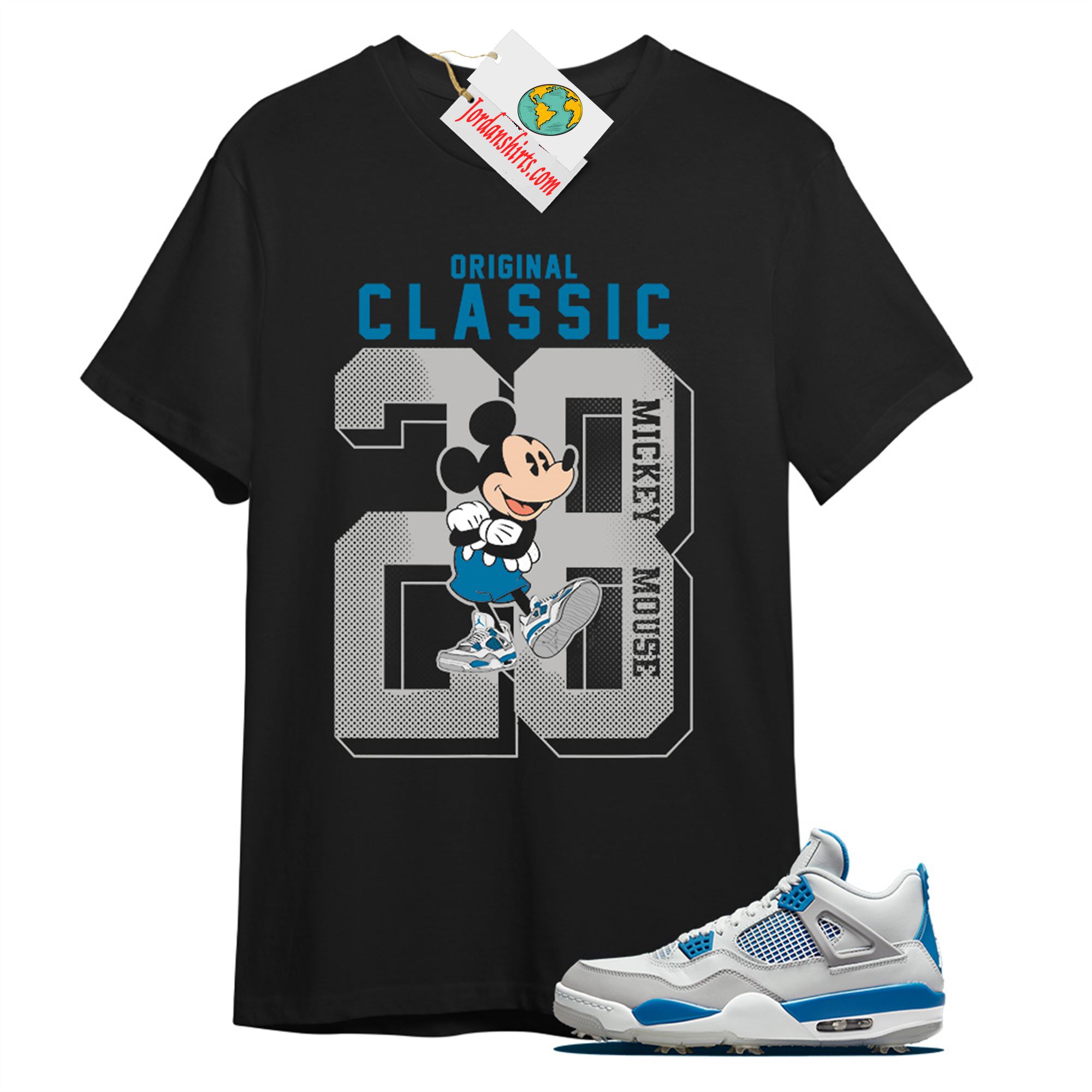 Jordan 4 Shirt, Disney Mickey Mouse Classic 28 Black T-shirt Air Jordan 4 Golf Military Blue 4s Full Size Up To 5xl