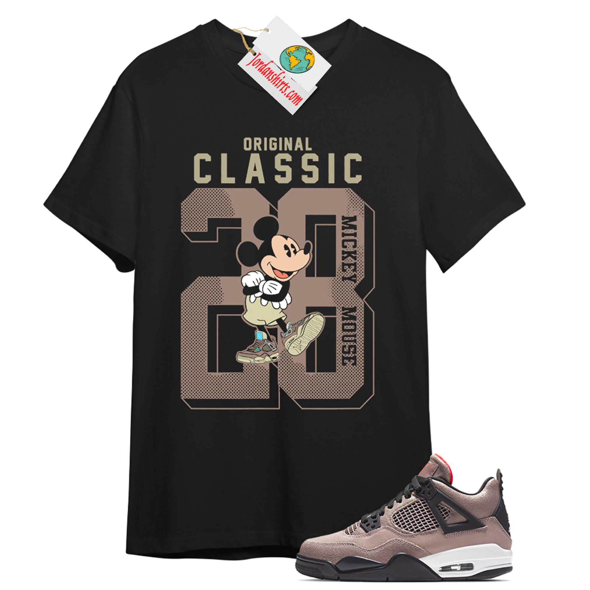 Jordan 4 Shirt, Disney Mickey Mouse Classic 28 Black T-shirt Air Jordan 4 Taupe Haze 4s Plus Size Up To 5xl
