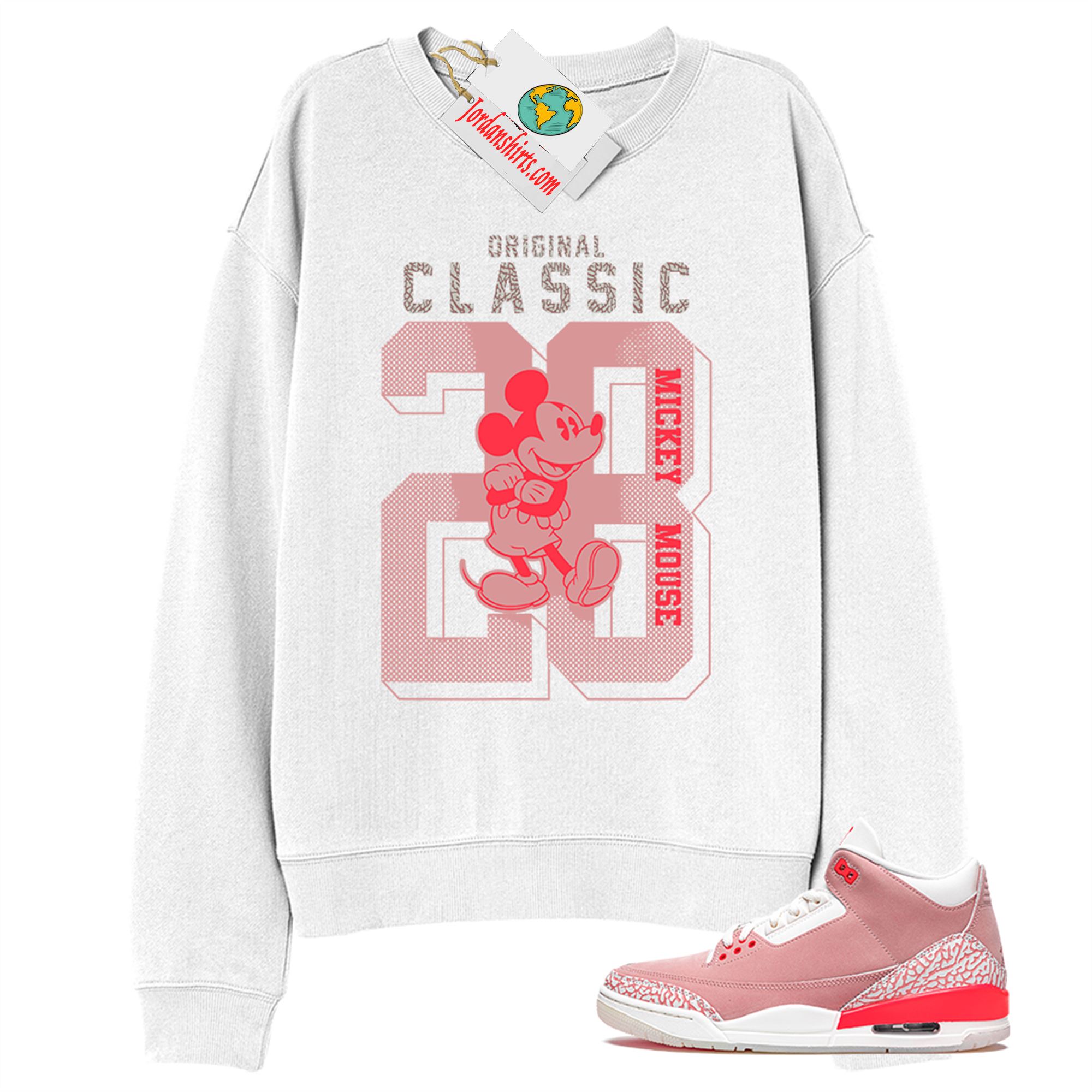 Jordan 3 Sweatshirt, Disney Mickey Mouse Classic 28 White Sweatshirt Air Jordan 3 Rust Pink 3s Plus Size Up To 5xl
