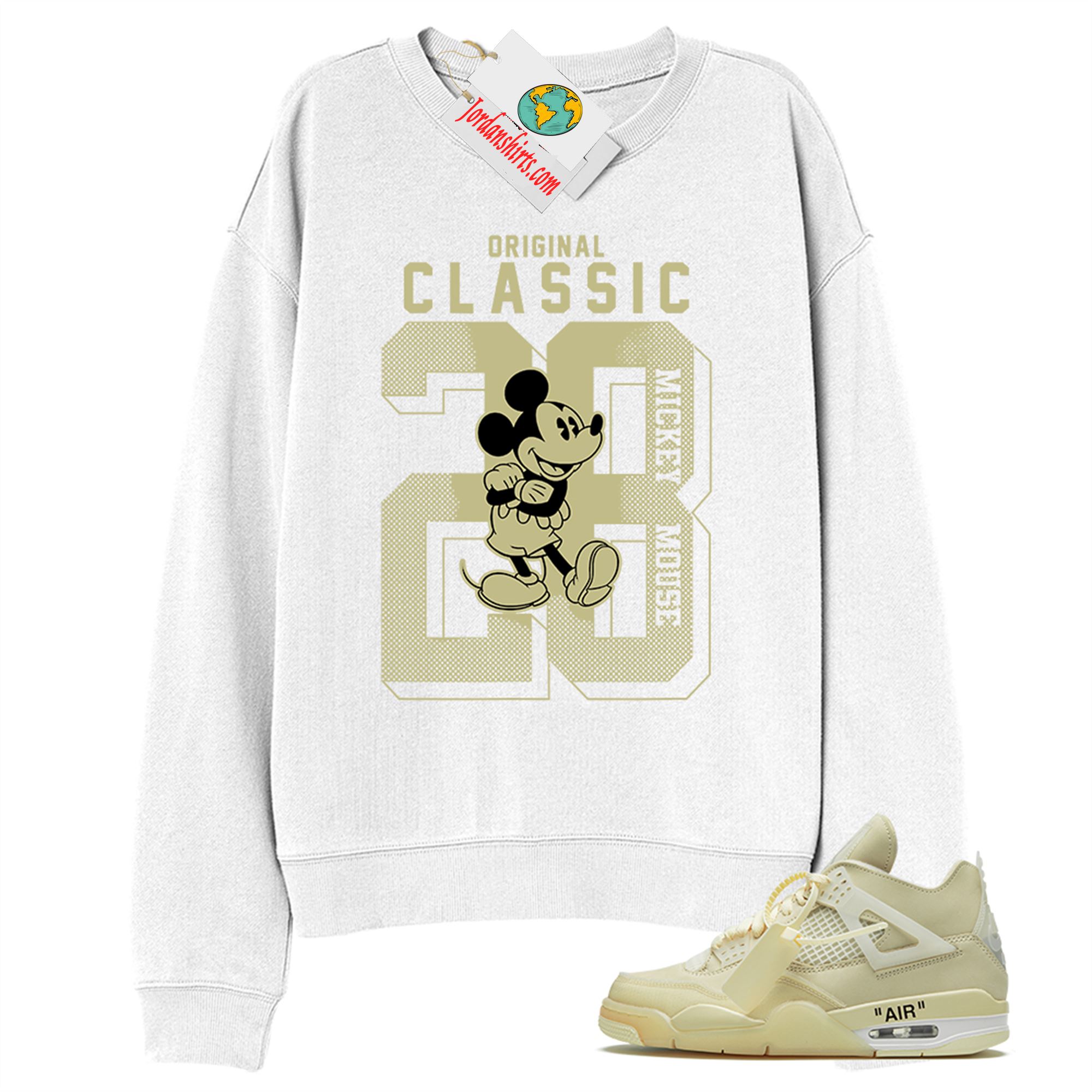 Jordan 4 Sweatshirt, Disney Mickey Mouse Classic 28 White Sweatshirt Air Jordan 4 Off-white 4s Size Up To 5xl