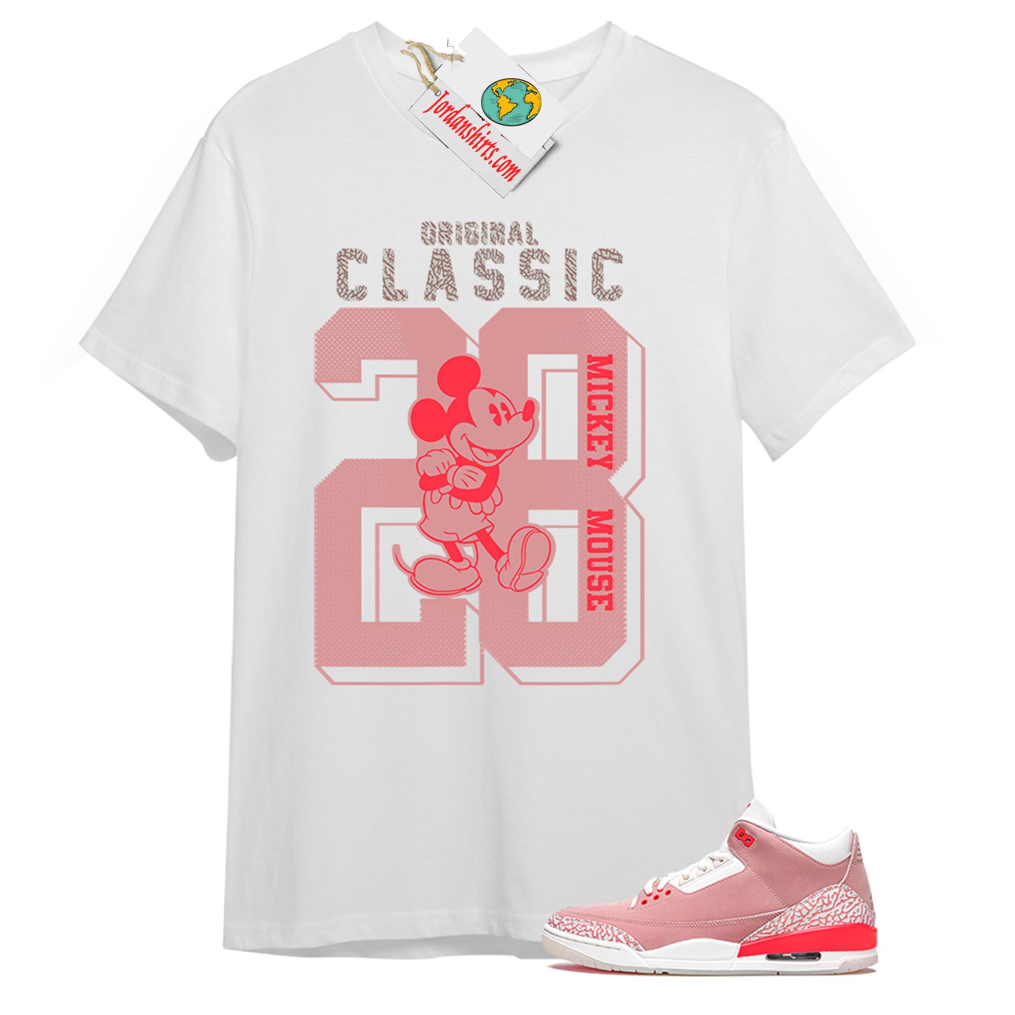 Jordan 3 Shirt, Disney Mickey Mouse Classic 28 White T-shirt Air Jordan 3 Rust Pink 3s Size Up To 5xl