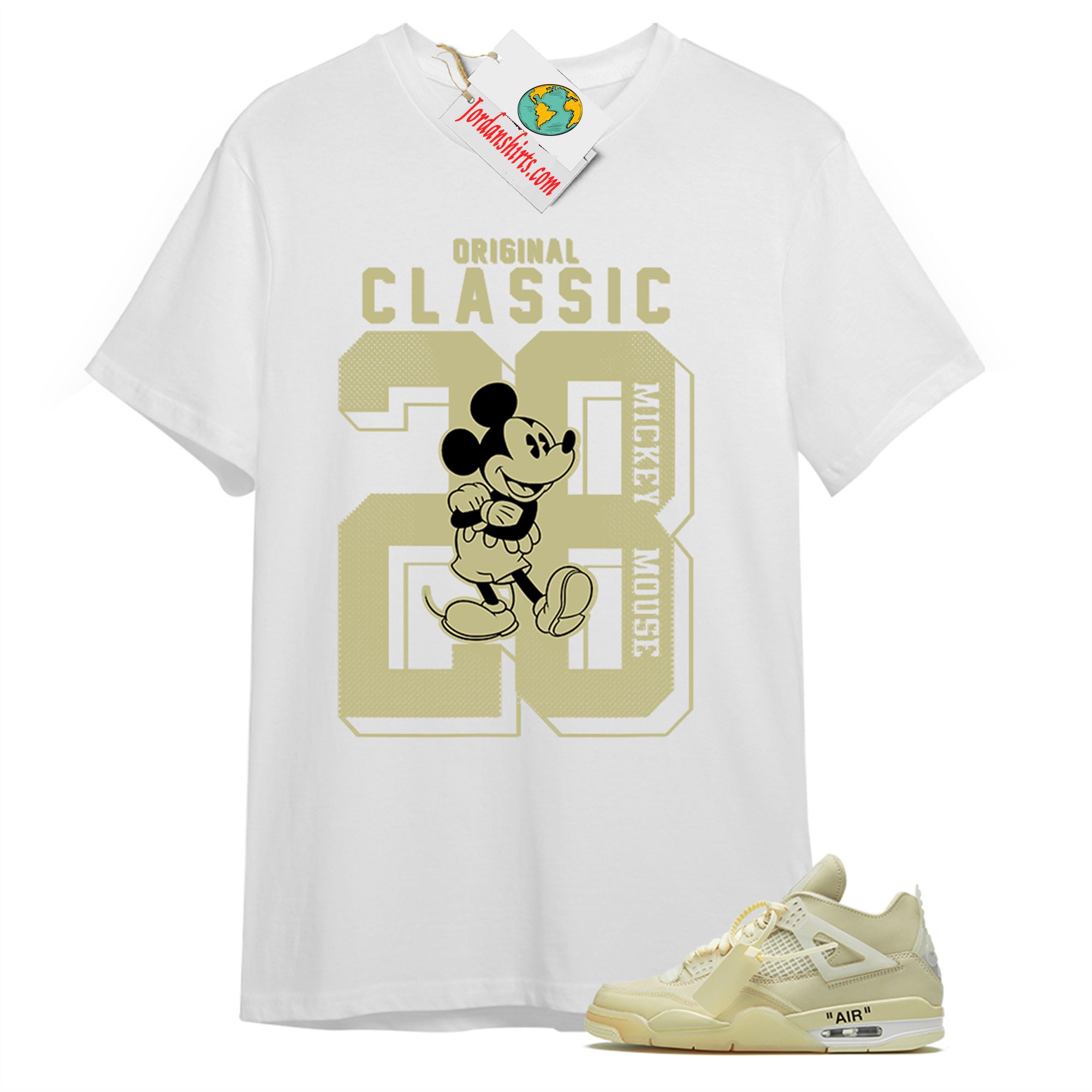 Jordan 4 Shirt, Disney Mickey Mouse Classic 28 White T-shirt Air Jordan 4 Off-white 4s Plus Size Up To 5xl