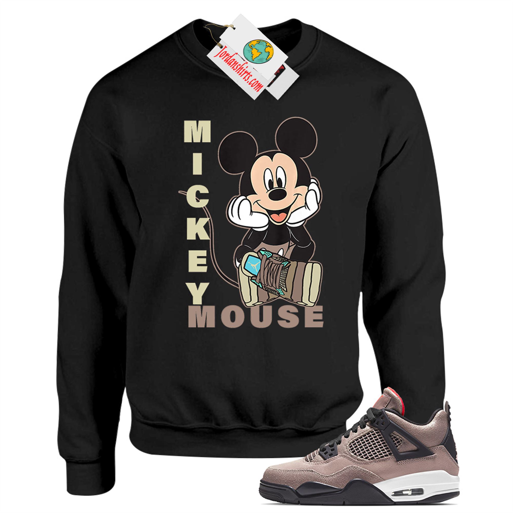 Jordan 4 Sweatshirt, Disney Mickey Mouse Hands In Face Black Sweatshirt Air Jordan 4 Taupe Haze 4s Size Up To 5xl