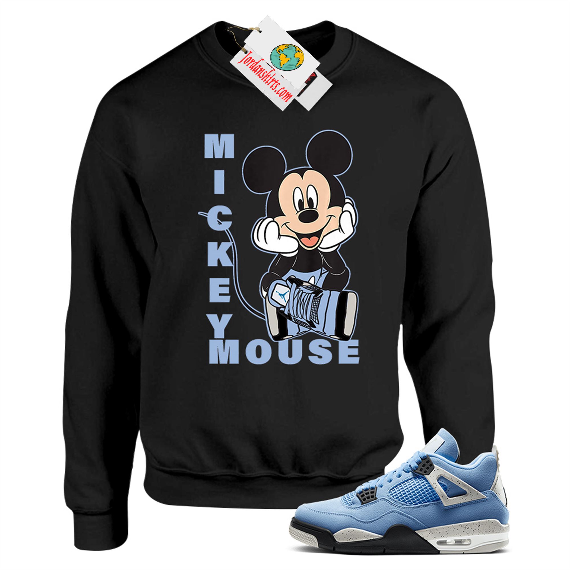 Jordan 4 Sweatshirt, Disney Mickey Mouse Hands In Face Black Sweatshirt Air Jordan 4 University Blue 4s Plus Size Up To 5xl