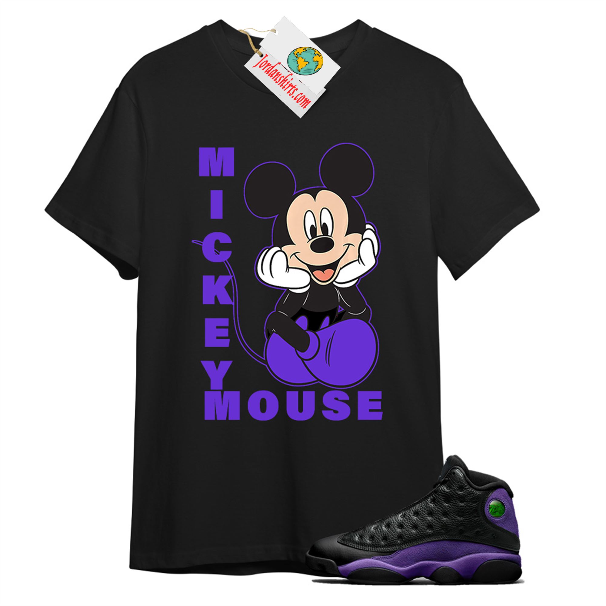 Jordan 13 Shirt, Disney Mickey Mouse Hands In Face Black T-shirt Air Jordan 13 Court Purple 13s Full Size Up To 5xl