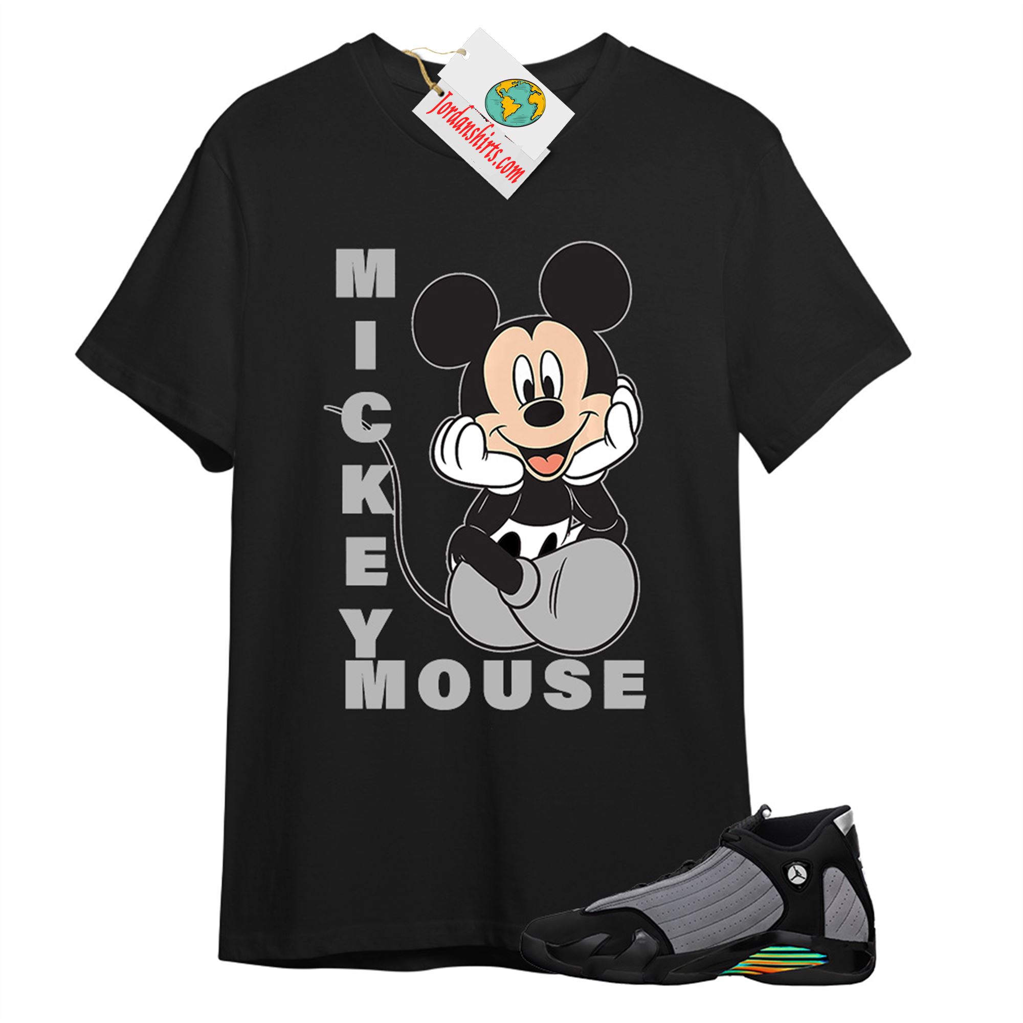 Jordan 14 Shirt, Disney Mickey Mouse Hands In Face Black T-shirt Air Jordan 14 Black Particle Grey 14s Plus Size Up To 5xl
