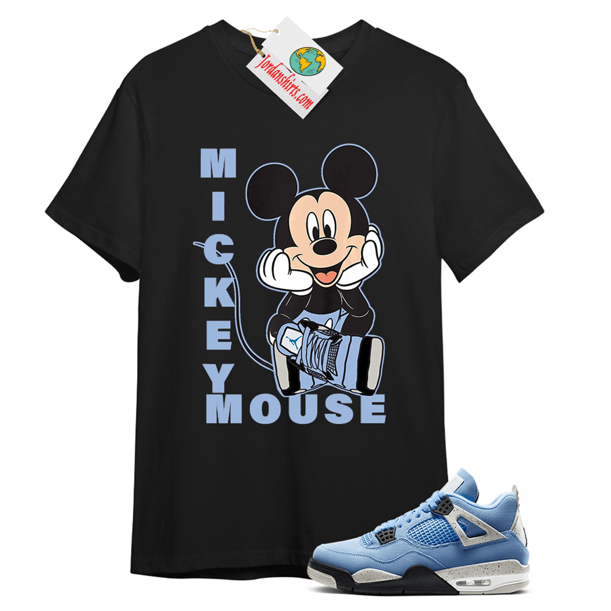 Jordan 4 Shirt, Disney Mickey Mouse Hands In Face Black T-shirt Air Jordan 4 University Blue 4s Plus Size Up To 5xl