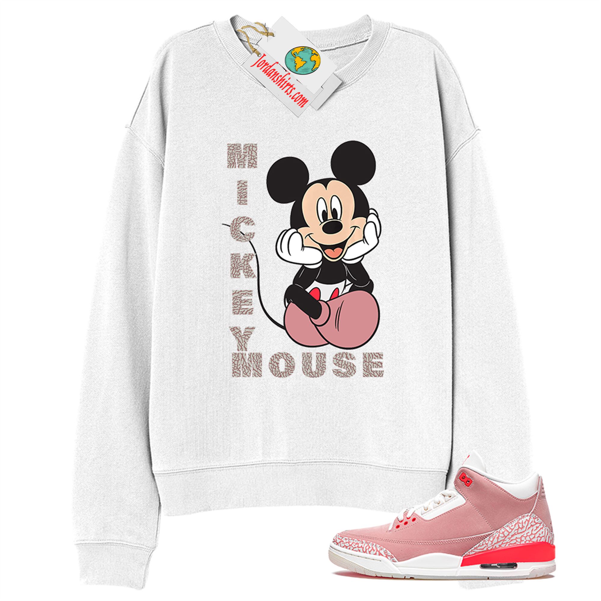Jordan 3 Sweatshirt, Disney Mickey Mouse Hands In Face White Sweatshirt Air Jordan 3 Rust Pink 3s Size Up To 5xl