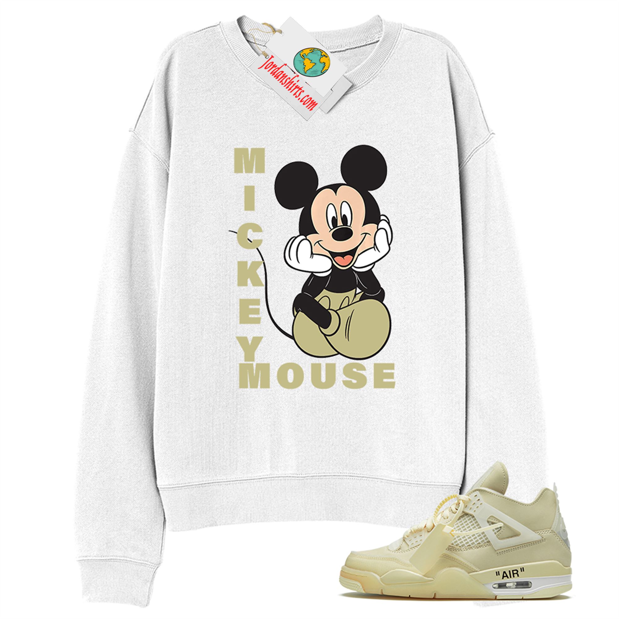 Jordan 4 Sweatshirt, Disney Mickey Mouse Hands In Face White Sweatshirt Air Jordan 4 Off-white 4s Full Size Up To 5xl
