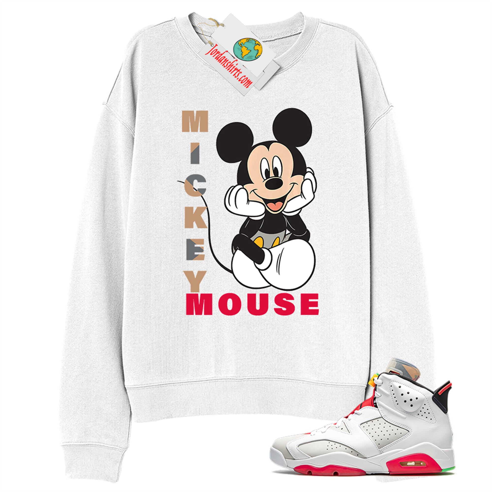 Jordan 6 Sweatshirt, Disney Mickey Mouse Hands In Face White Sweatshirt Air Jordan 6 Hare 6s Full Size Up To 5xl