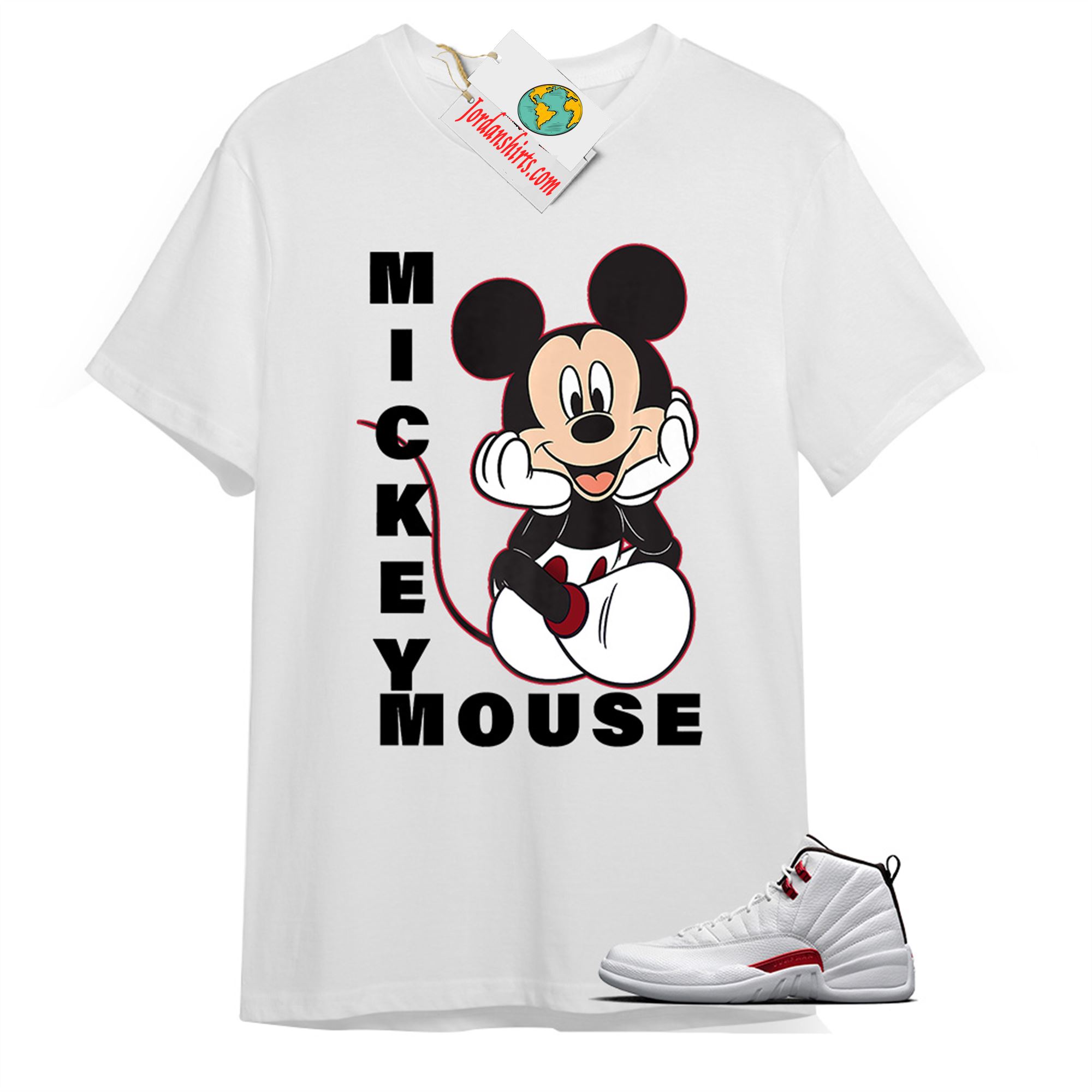 Jordan 12 Shirt, Disney Mickey Mouse Hands In Face White T-shirt Air Jordan 12 Twist 12s Size Up To 5xl