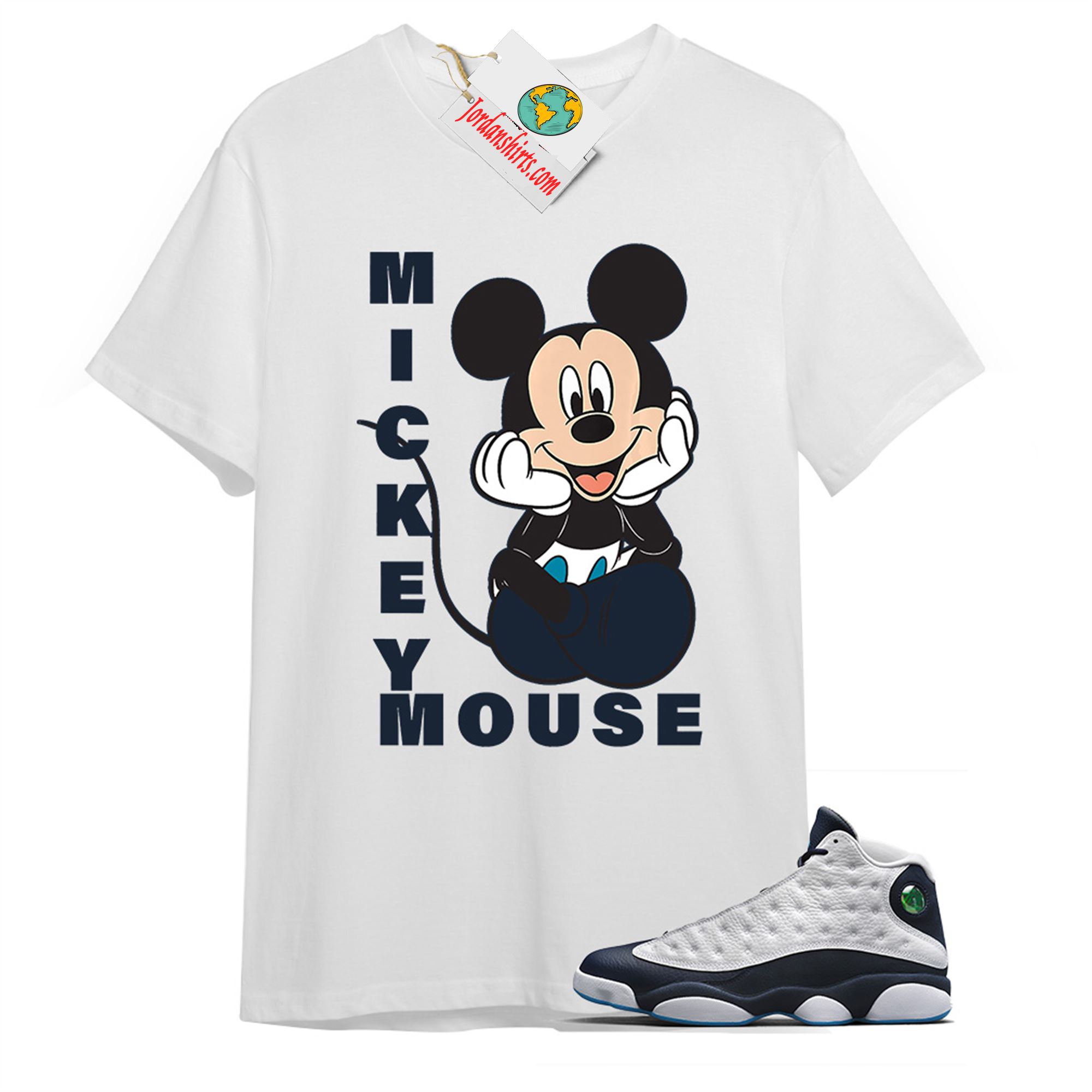 Jordan 13 Shirt, Disney Mickey Mouse Hands In Face White T-shirt Air Jordan 13 Obsidian 13s Full Size Up To 5xl