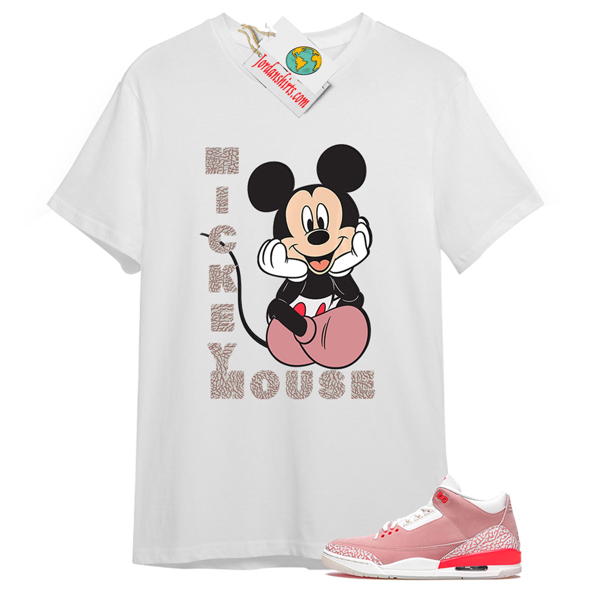 Jordan 3 Shirt, Disney Mickey Mouse Hands In Face White T-shirt Air Jordan 3 Rust Pink 3s Full Size Up To 5xl