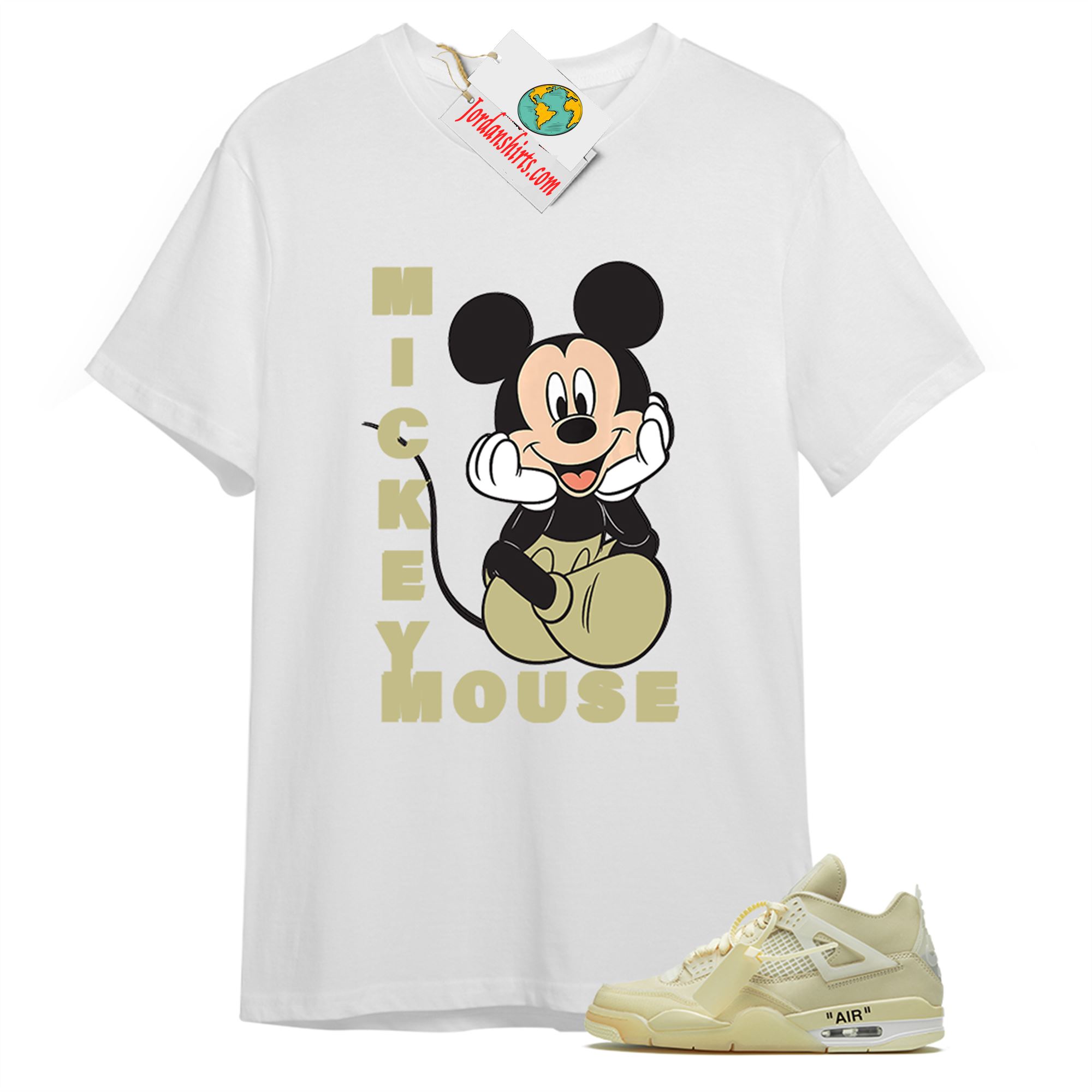 Jordan 4 Shirt, Disney Mickey Mouse Hands In Face White T-shirt Air Jordan 4 Off-white 4s Plus Size Up To 5xl