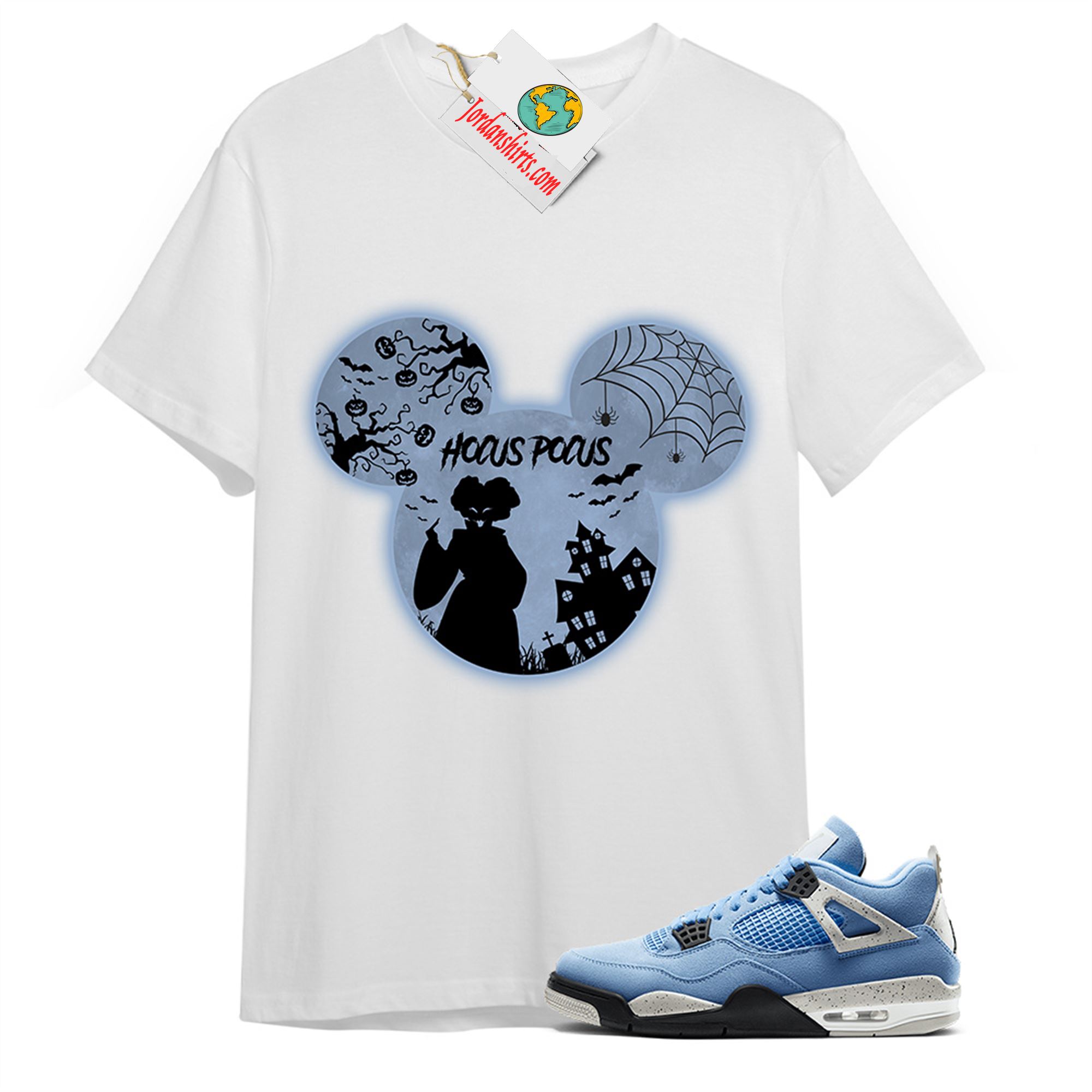 Jordan 4 Shirt, Disney Winifred Sanderson Hocus Pocus Halloween White T-shirt Air Jordan 4 University Blue 4s Plus Size Up To 5xl