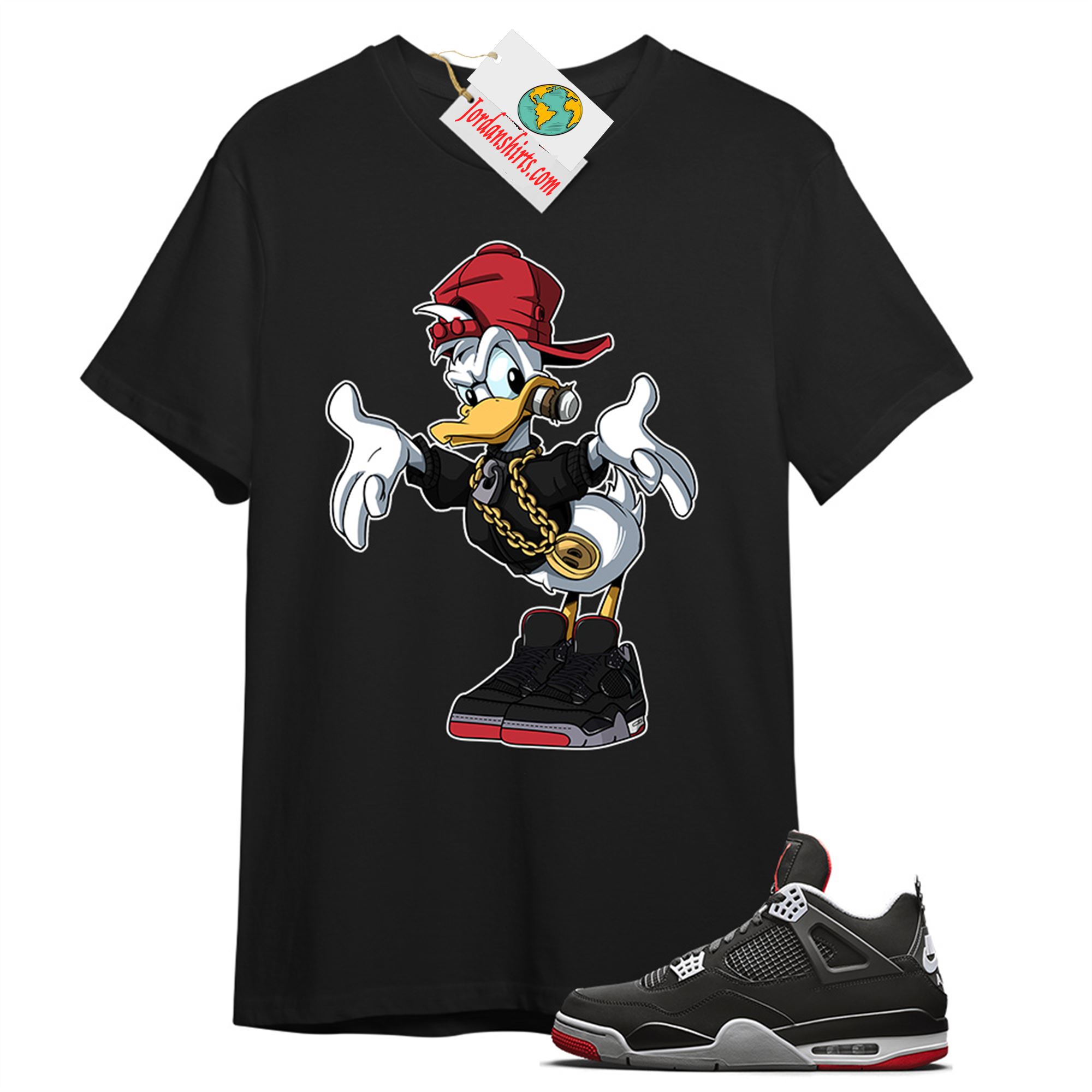 Jordan 4 Shirt, Donald Duck Black T-shirt Air Jordan 4 Bred 4s Full Size Up To 5xl