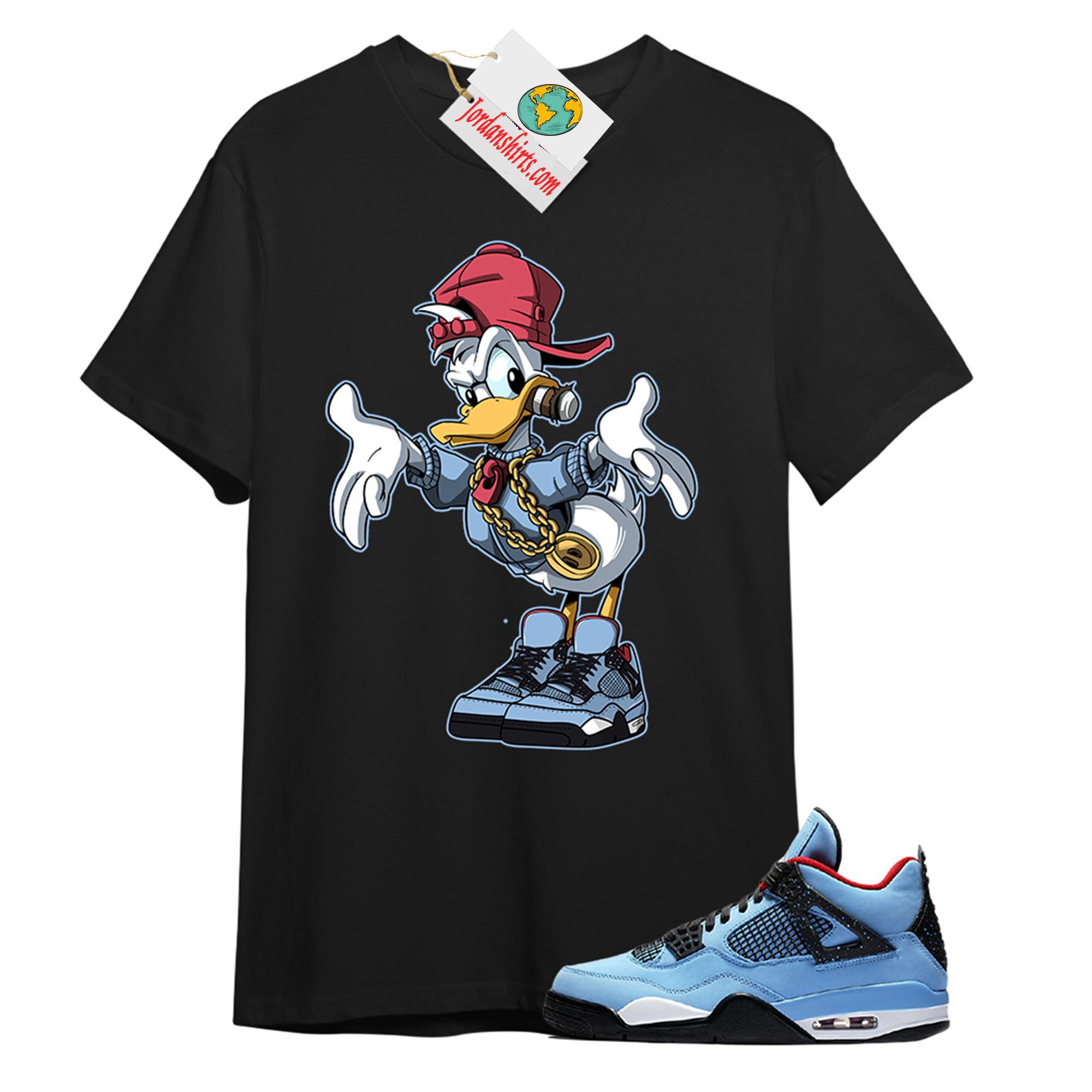 Jordan 4 Shirt, Donald Duck Black T-shirt Air Jordan 4 Cactus Jack 4s Plus Size Up To 5xl