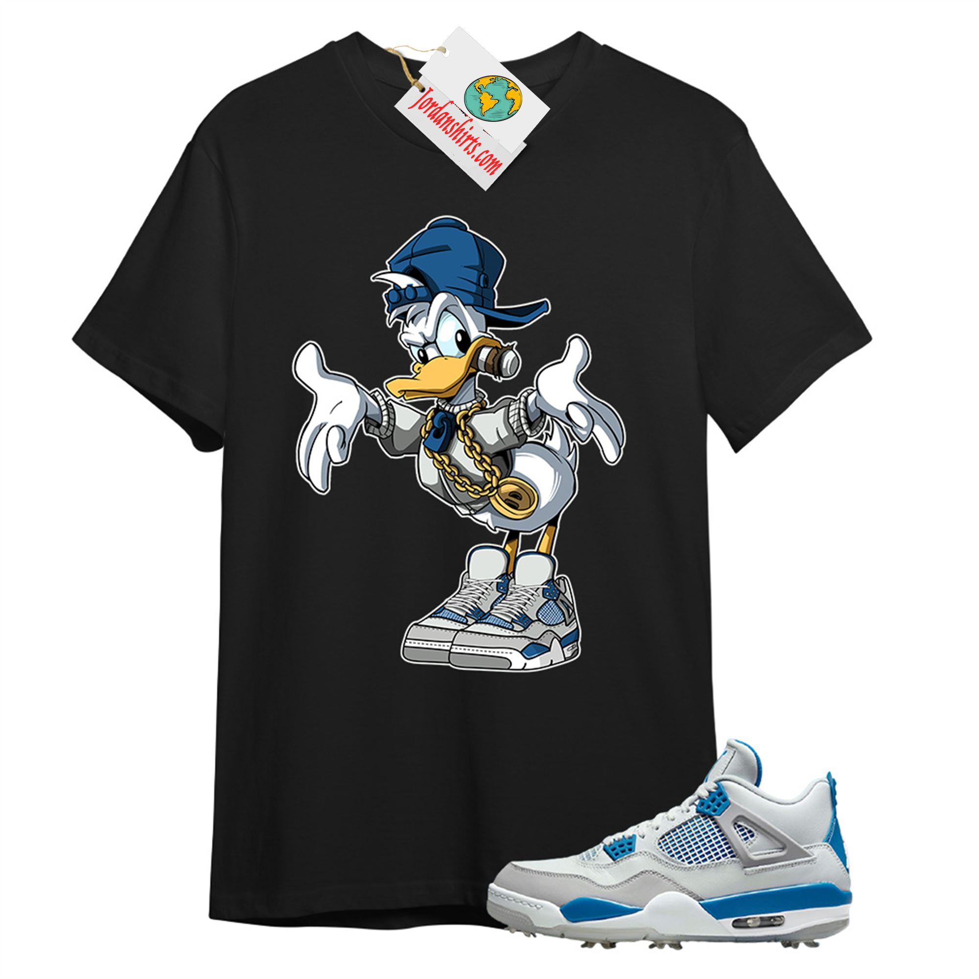 Jordan 4 Shirt, Donald Duck Black T-shirt Air Jordan 4 Golf Military Blue 4s Plus Size Up To 5xl