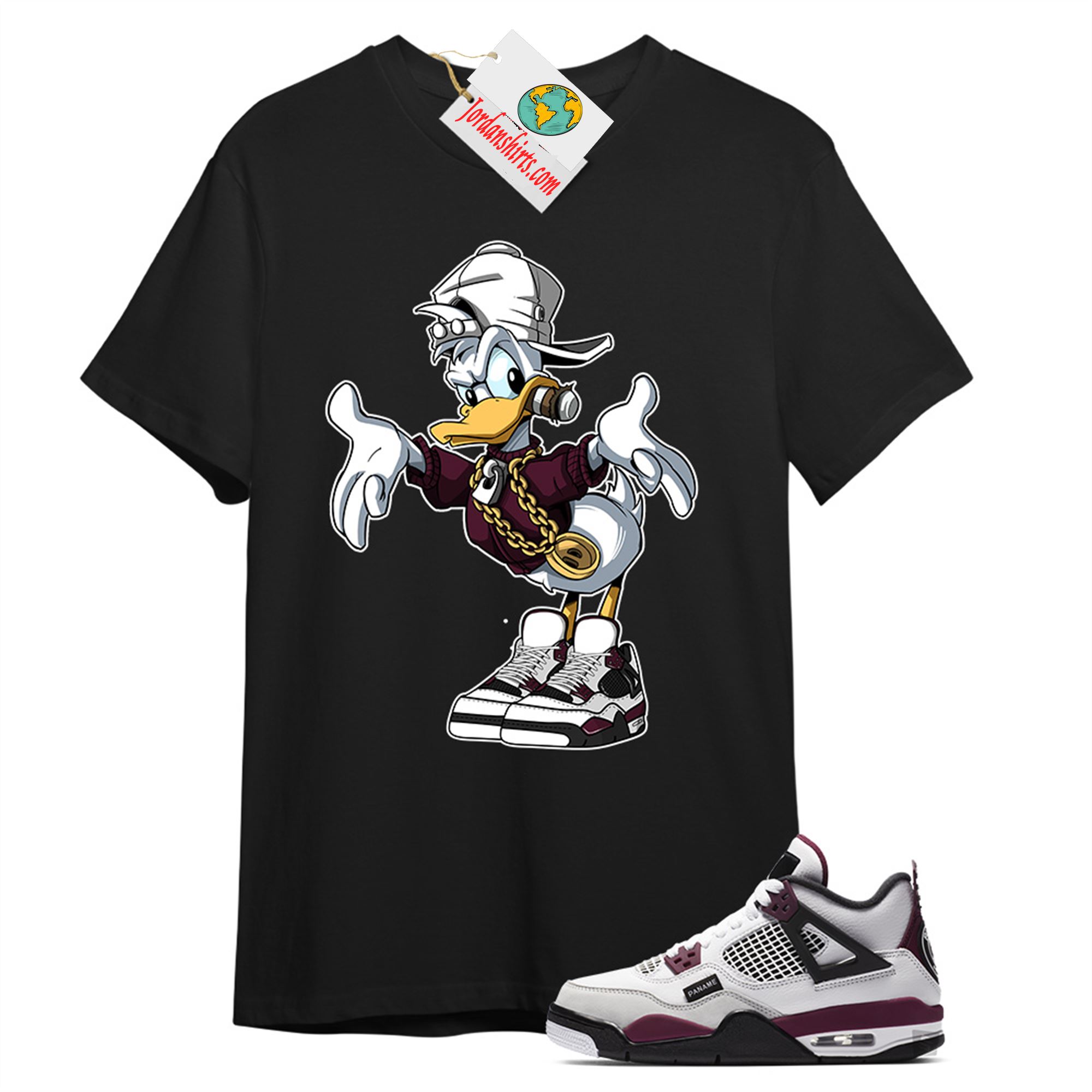 Jordan 4 Shirt, Donald Duck Black T-shirt Air Jordan 4 Psg 4s Plus Size Up To 5xl
