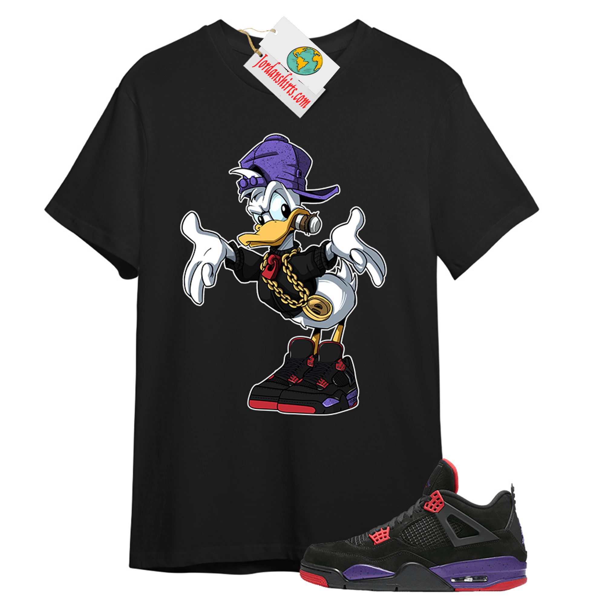 Jordan 4 Shirt, Donald Duck Black T-shirt Air Jordan 4 Raptor 4s Plus Size Up To 5xl