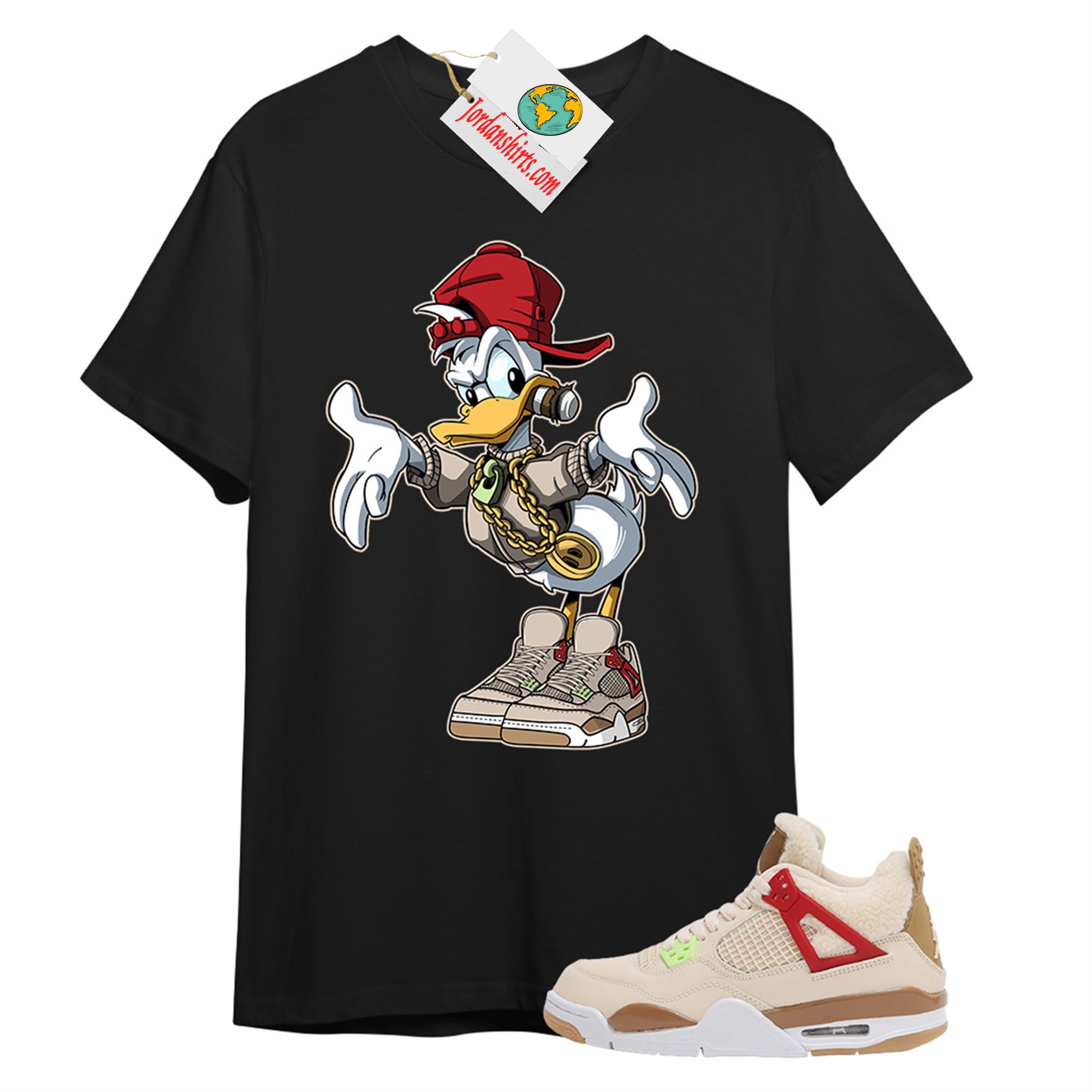 Jordan 4 Shirt, Donald Duck Black T-shirt Air Jordan 4 Wild Thing 4s Full Size Up To 5xl