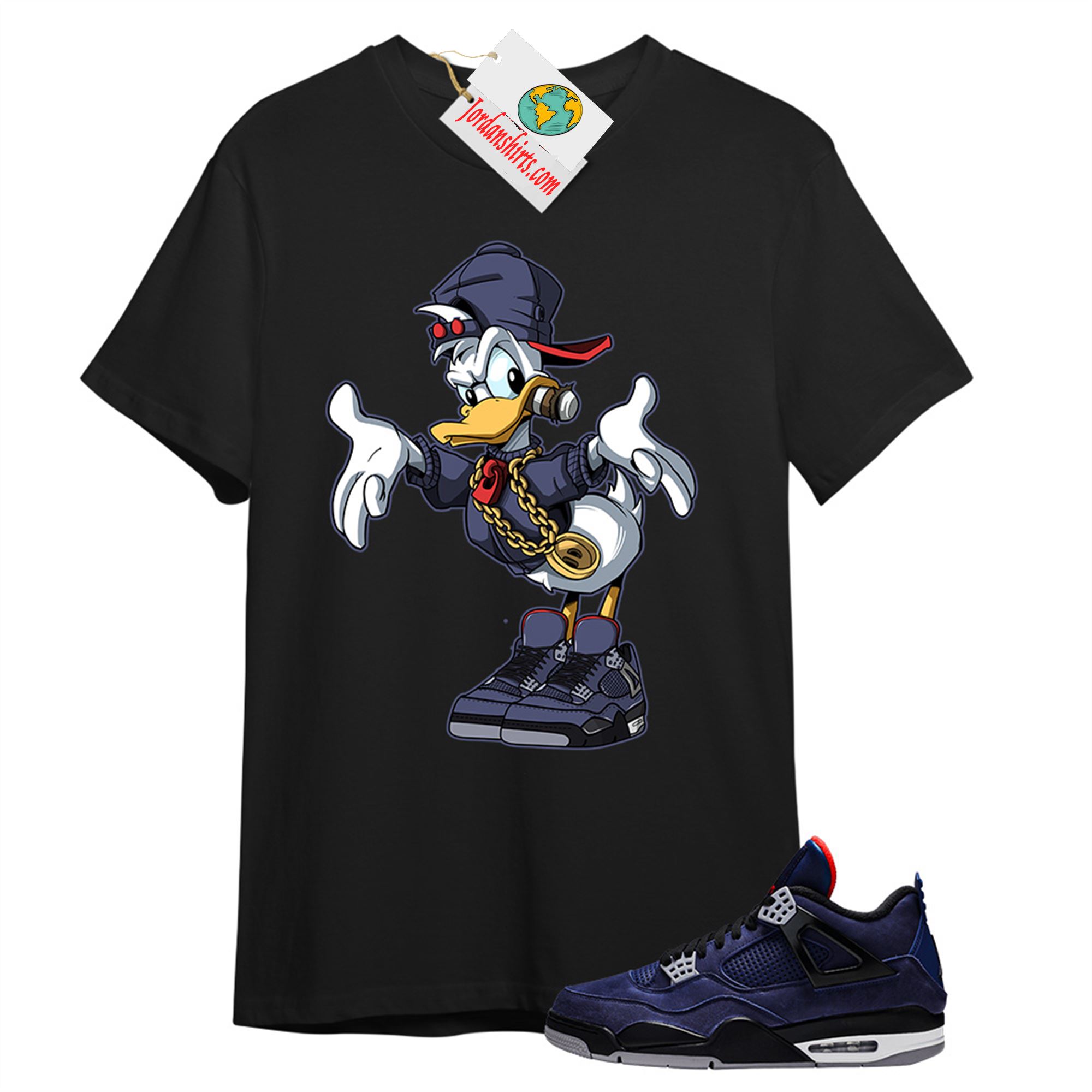 Jordan 4 Shirt, Donald Duck Black T-shirt Air Jordan 4 Winter Loyal Blue 4s Size Up To 5xl