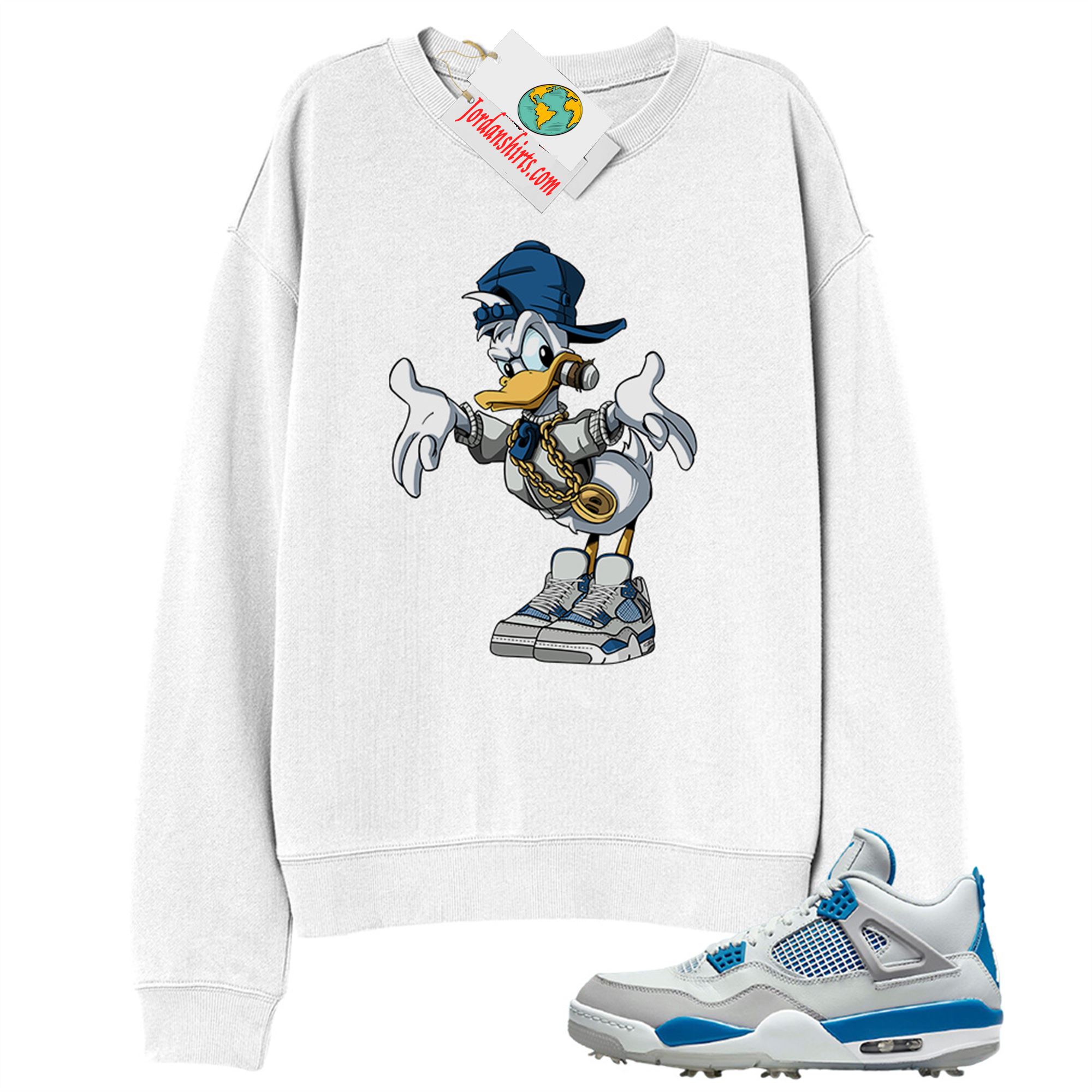 Jordan 4 Sweatshirt, Donald Duck White Sweatshirt Air Jordan 4 Golf Military Blue 4s Size Up To 5xl
